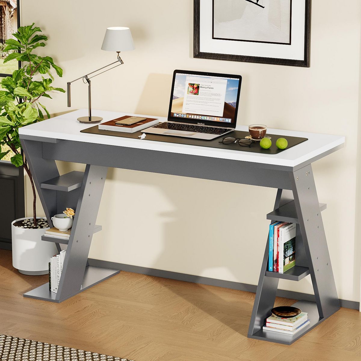 MERAX Bureau 120 cm coloris gris+blanc mdf