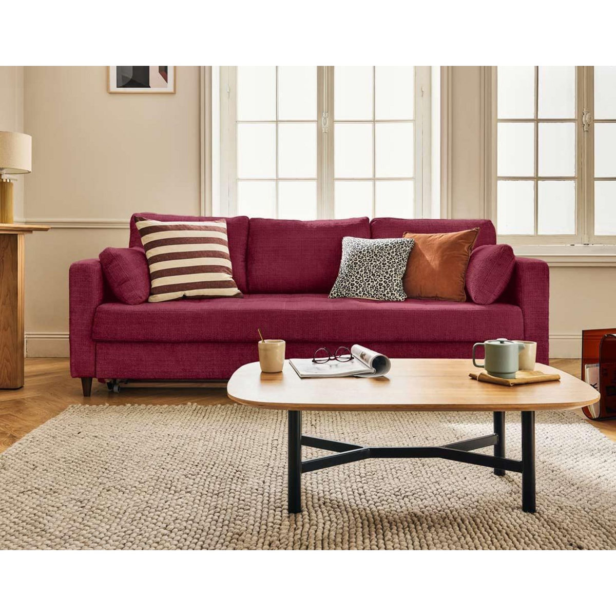 LISA DESIGN Anna - canapé droit 3 places convertible avec poche en velours texturé