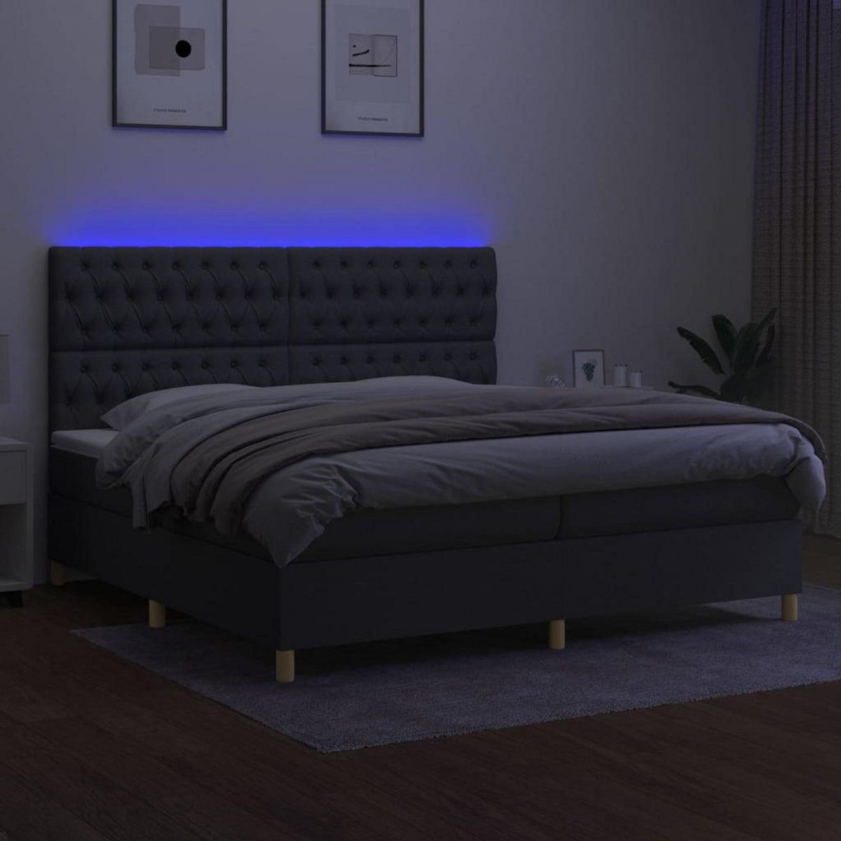 VIDAXL Sommier a lattes de lit et matelas et LED Gris fonce 200x200 cm