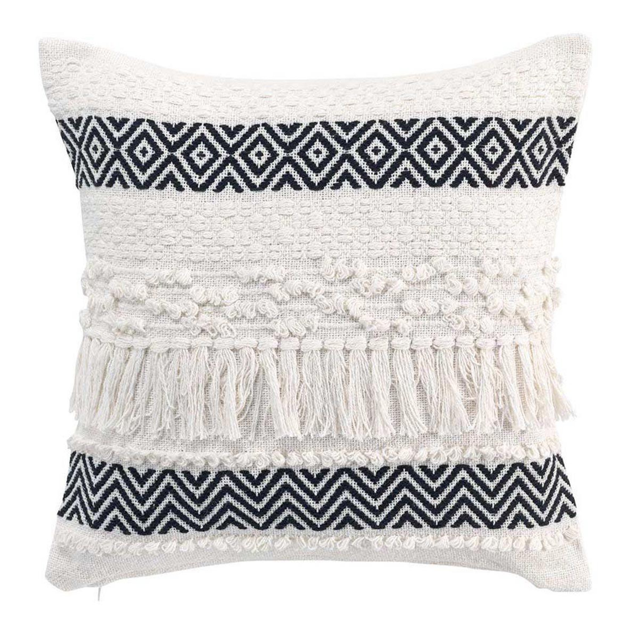 Douceur d'Intérieur Coussin déco à franges  zya  40x40cm noir