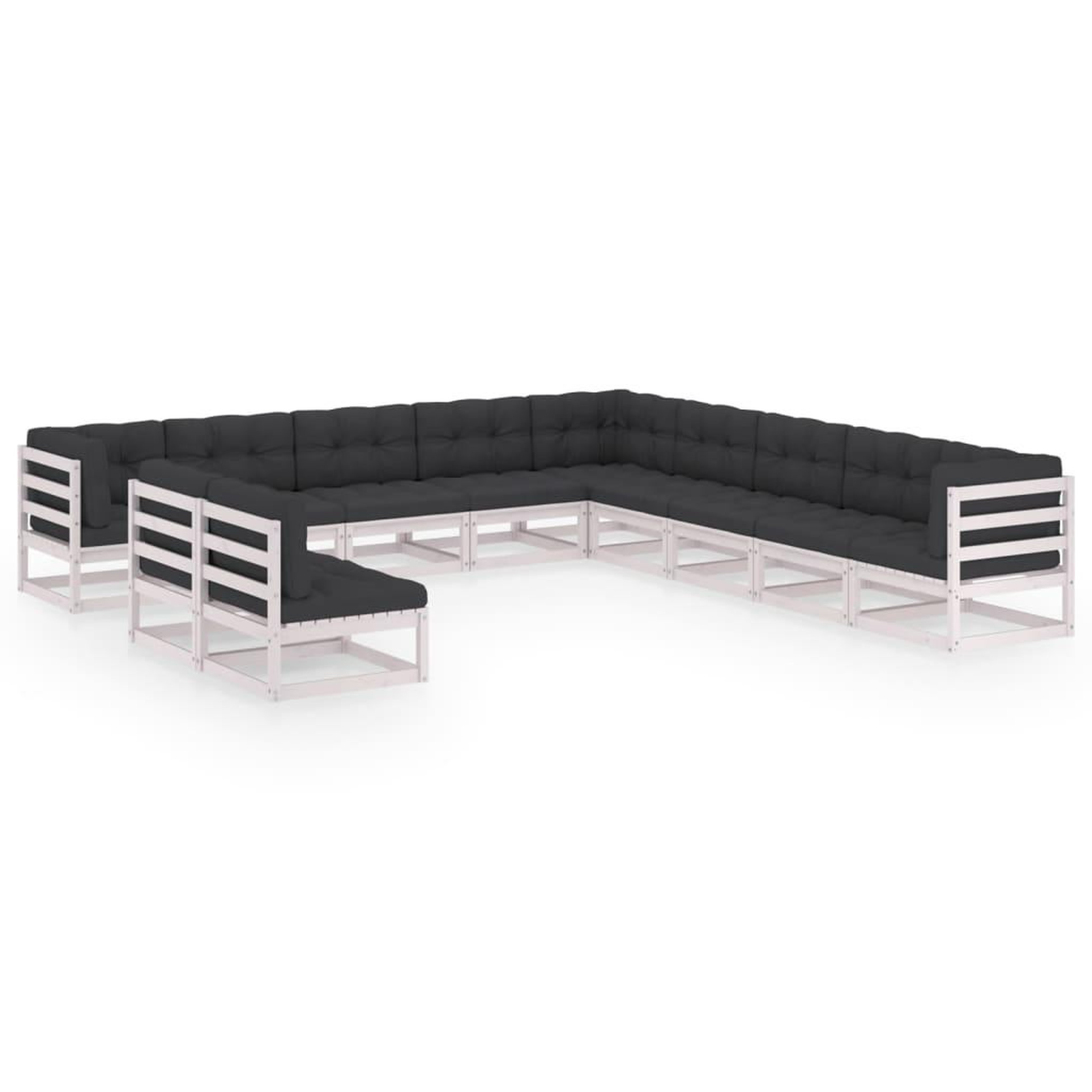 Voir la diapositive 1 : VIDAXL Salon de jardin 11 pcs avec coussins Blanc Bois de pin massif