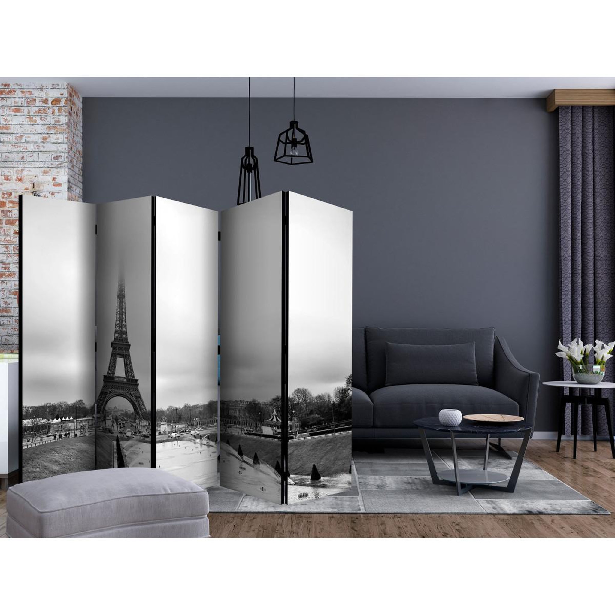 Voir la diapositive 2 : Paris Prix Paravent 5 volets  tower in the fog  172x225cm