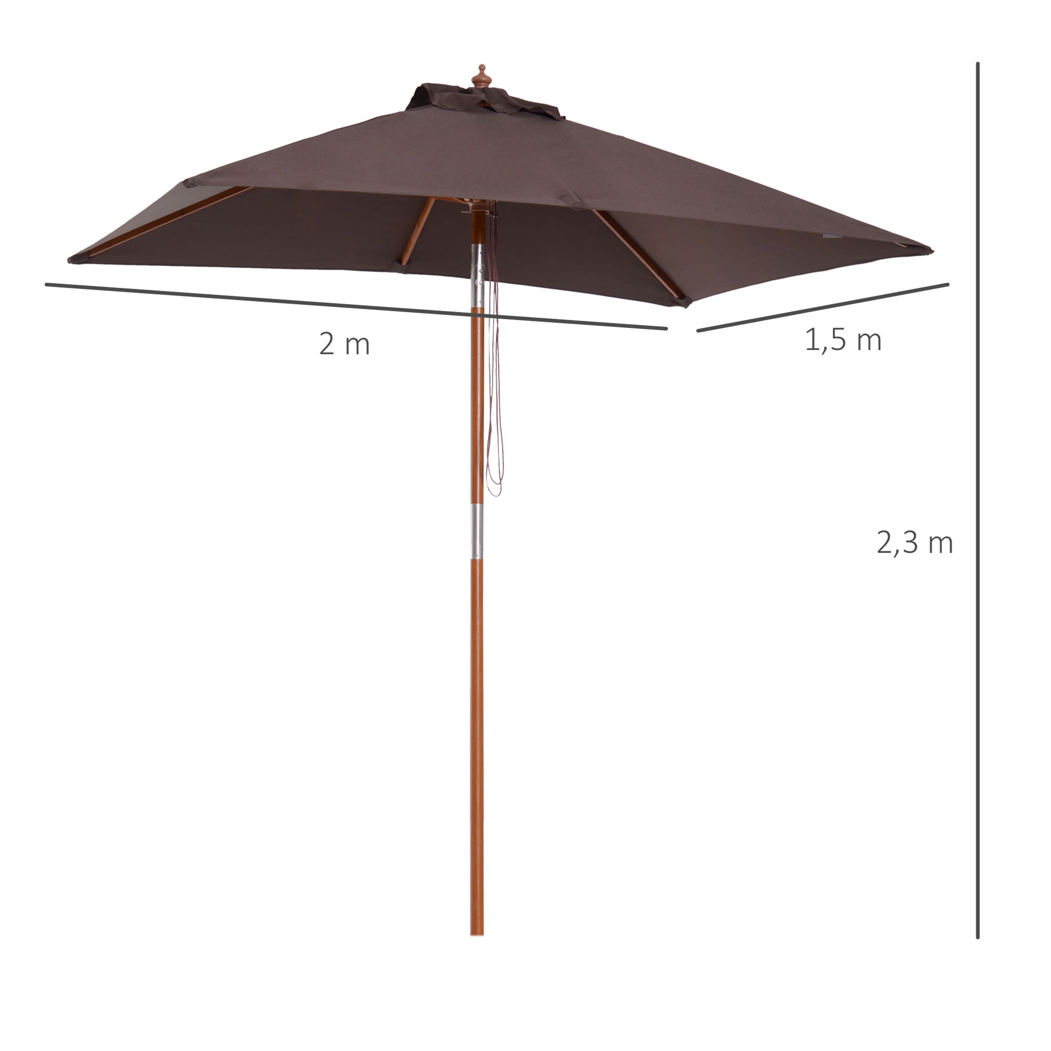 Voir la diapositive 3 : OUTSUNNY Parasol rectangulaire inclinable bois polyester haute densité 2L x 1,5l x 2,3H m chocolat