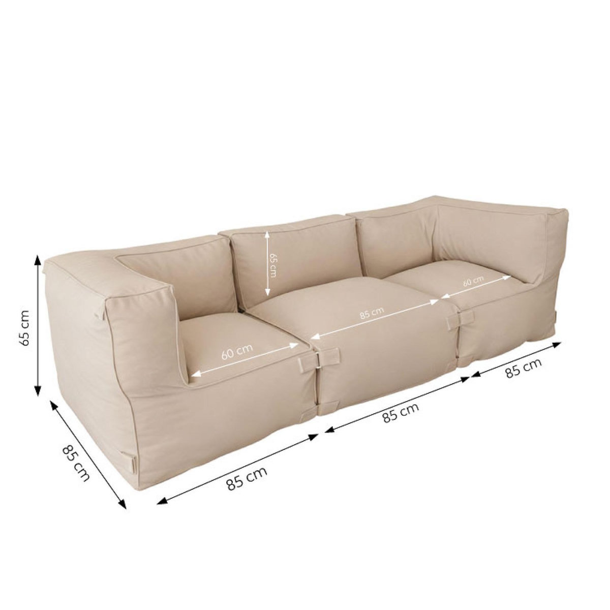 CONCEPT USINE Salon de jardin modulable 3 places beige en tissu déperlant PRAIANO