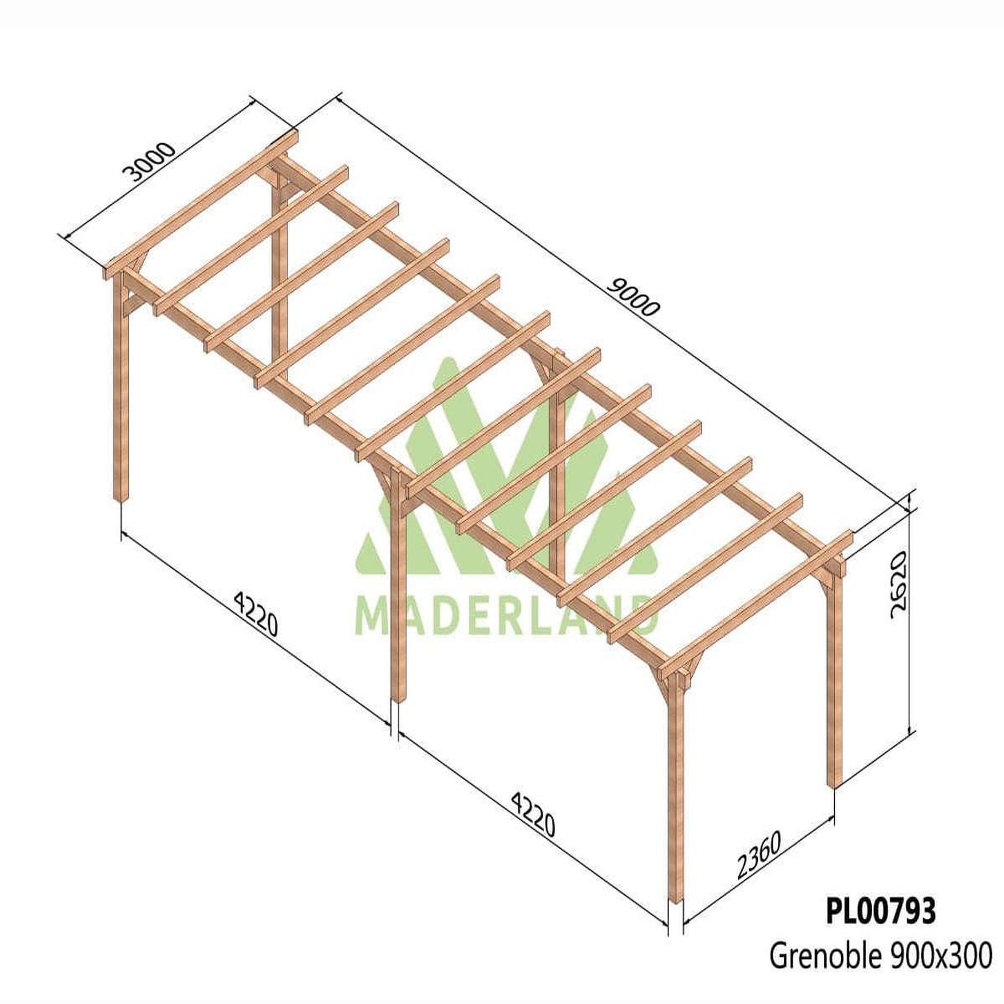 Voir la diapositive 2 : JARDIDECO Pergola en bois lamellé-collé grenoble 900 x 300 cm - maderland