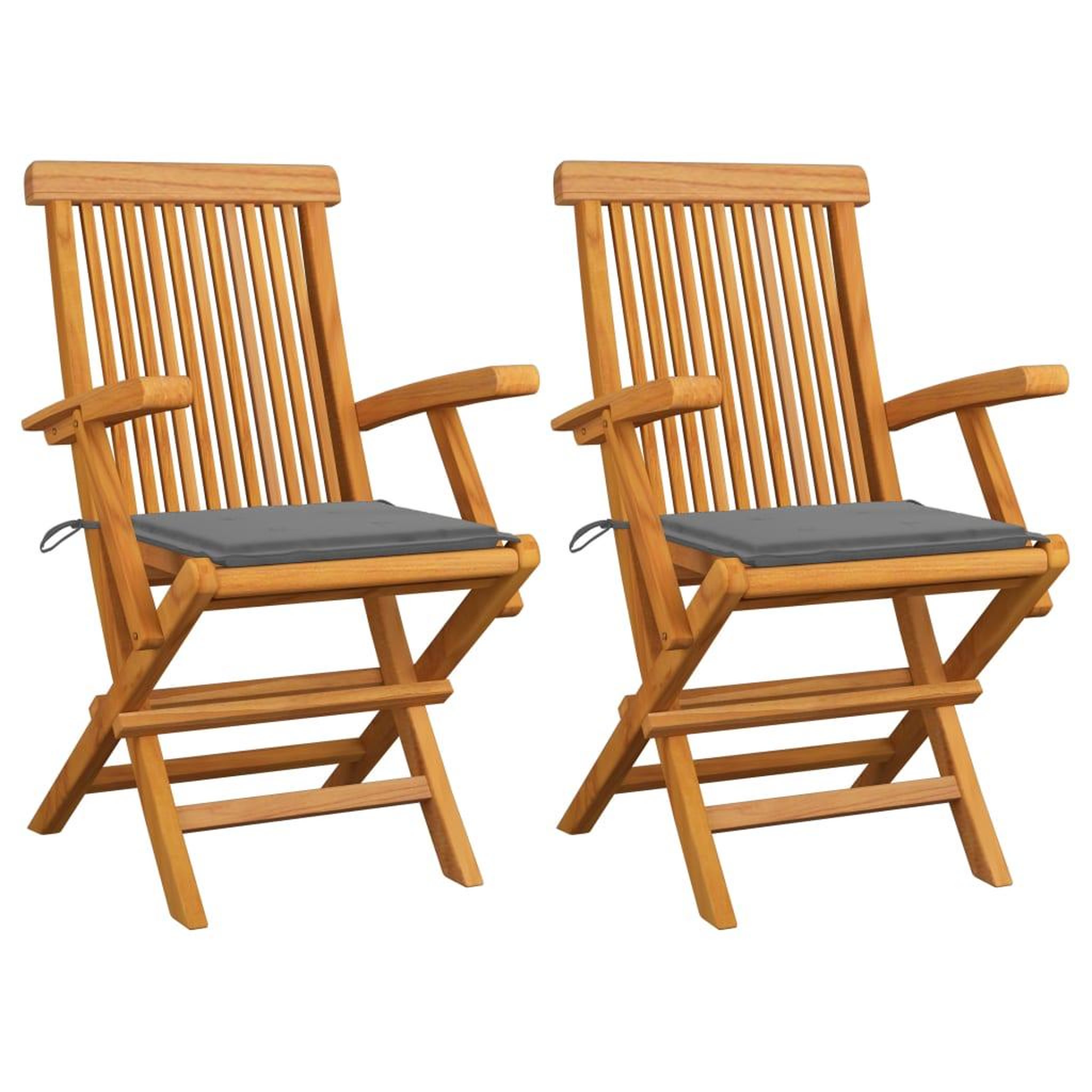 Voir la diapositive 1 : VIDAXL Chaises de jardin avec coussins gris lot de 2 Bois teck massif