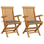 VIDAXL Chaises de jardin avec coussins gris lot de 2 Bois teck massif