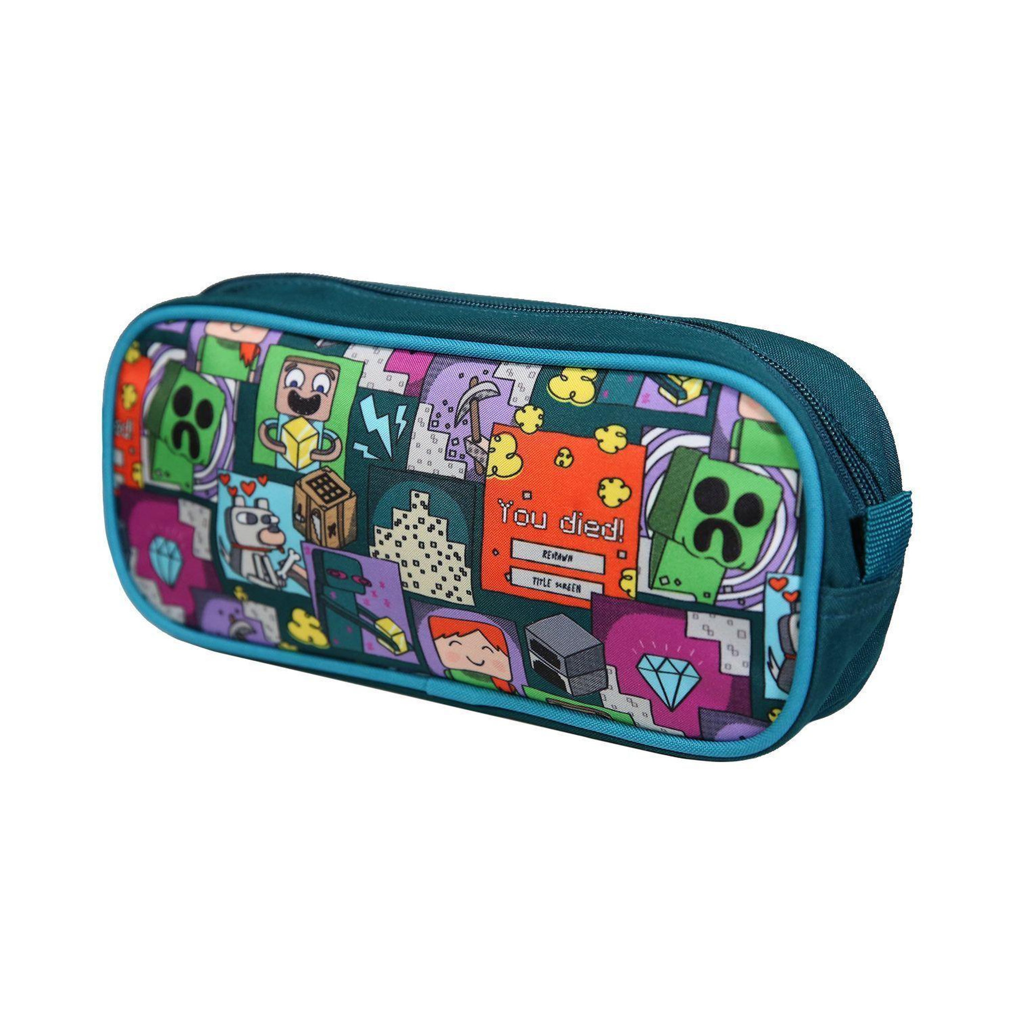 Voir la diapositive 2 : Bagtrotter Trousse scolaire rectangulaire Minecraft Jeu Vidéo Verte Bagtrotter