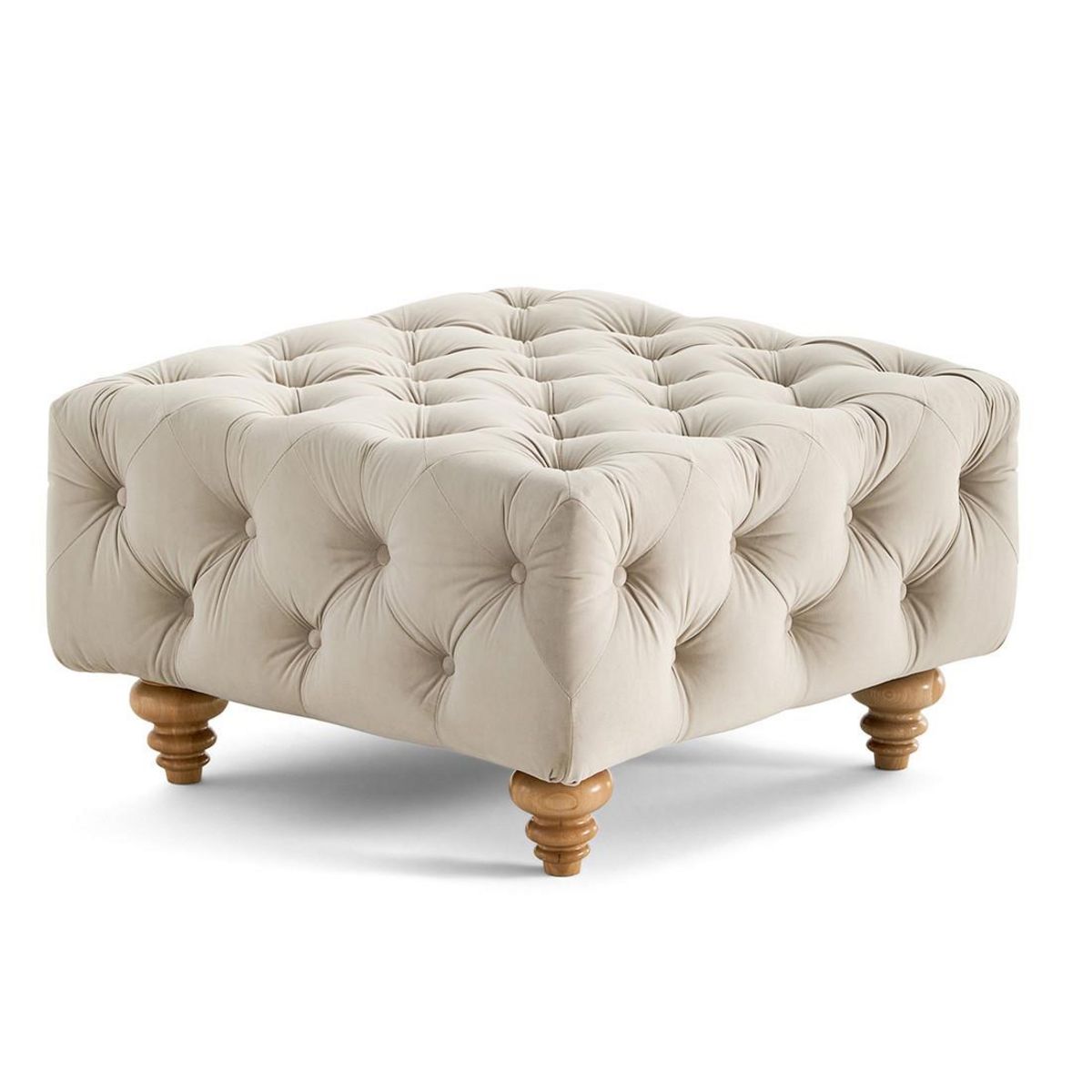 LISA DESIGN Walter - pouf chesterfield en velours - pieds bois