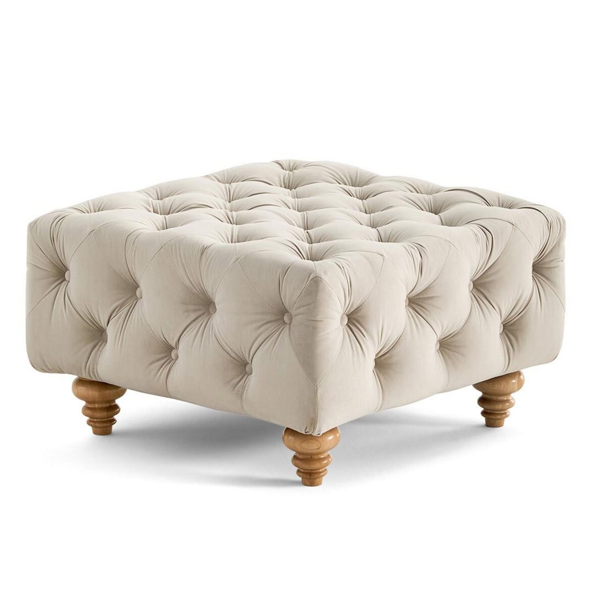 LISA DESIGN Walter - pouf chesterfield en velours - pieds bois