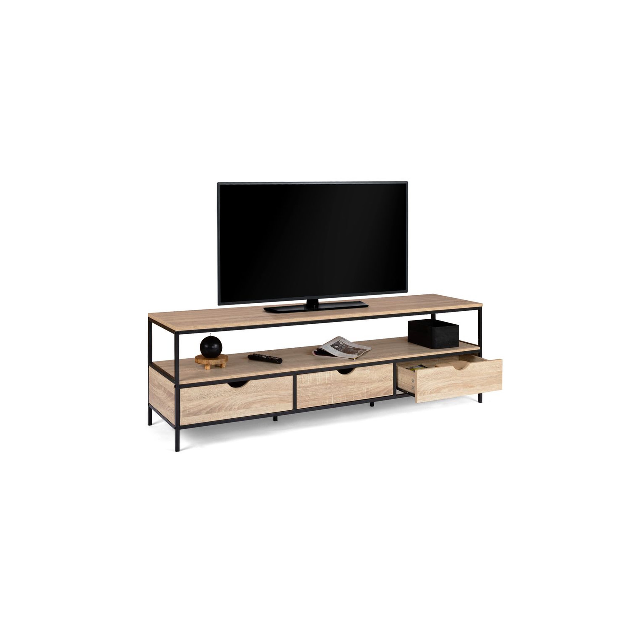 Voir la diapositive 2 : Meuble TV 3 tiroirs L160 cm HOUSTON