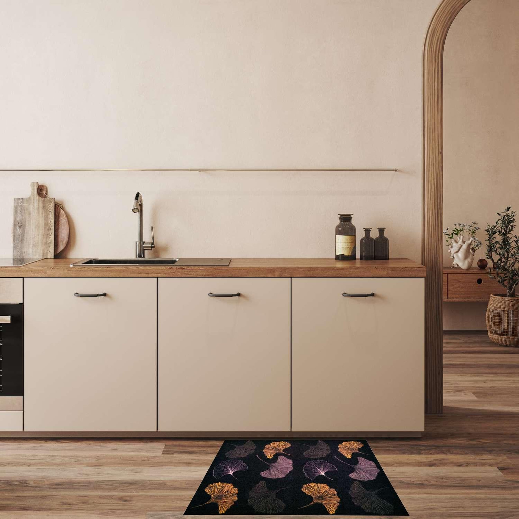 Voir la diapositive 2 : HABITABLE Tapis must en velours imprimé ginkgo