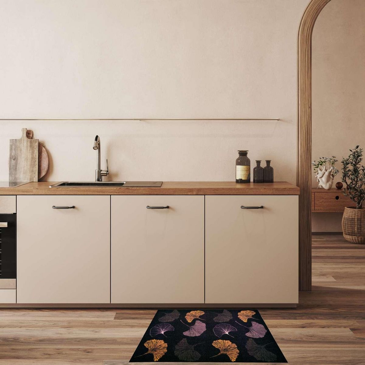 HABITABLE Tapis Must en velours imprimé Ginkgo