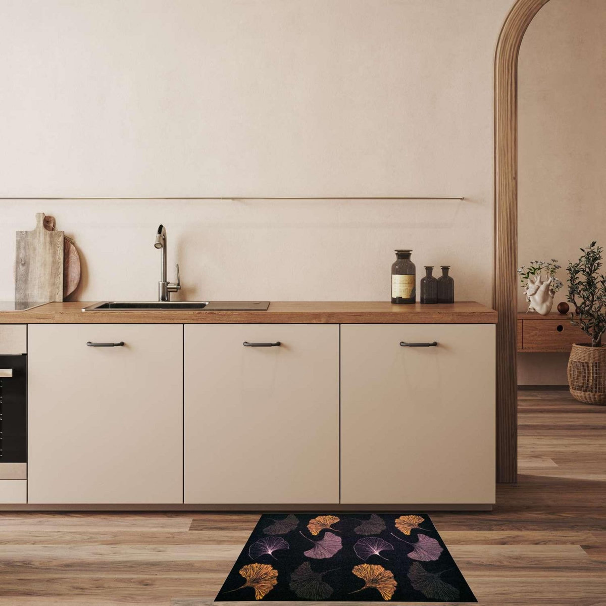 HABITABLE Tapis Must en velours imprimé Ginkgo