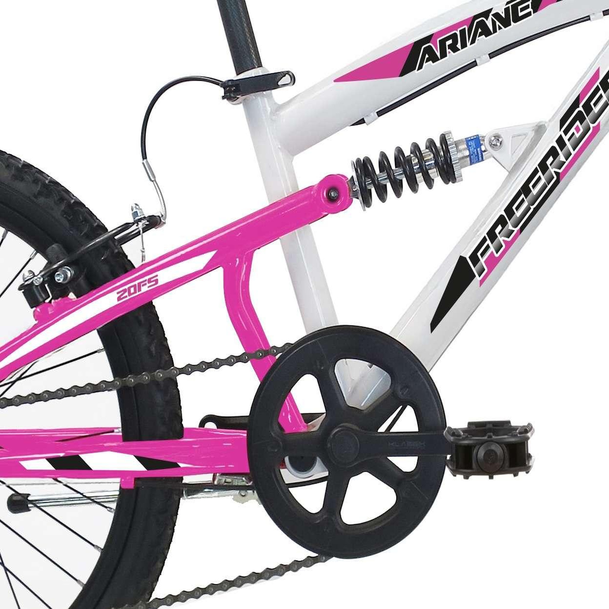 Voir la diapositive 3 : FREERIDER Vélo enfant - VTT 20'' Fille - Tout Suspendu - Frein à disque avant - 6 Vitesses - Dérailleur Shimano