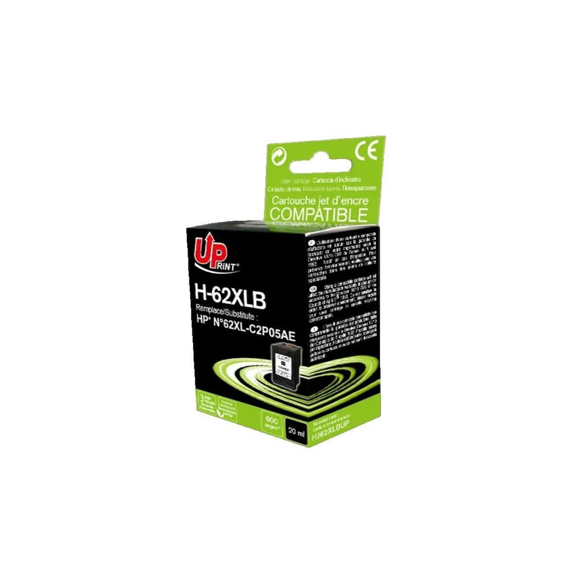 HP Cartouche d'encre uprint T3AZUR HJ62XLBUP noir compatible HP 62 XL