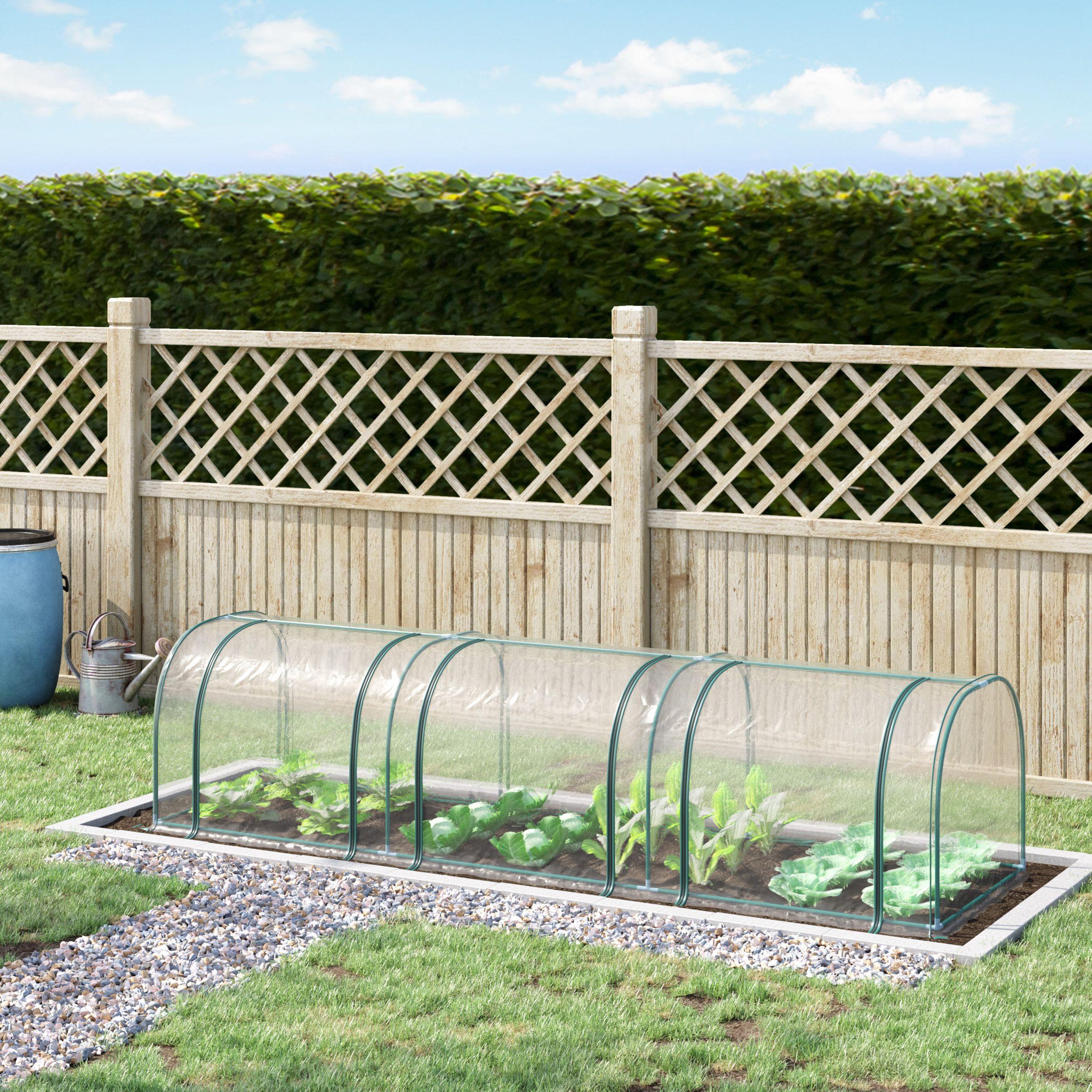Voir la diapositive 2 : OUTSUNNY Serre de jardin tunnel 3,5l x 1l x 0,8h m 3 portes zippées bâche pvc transparent métal époxy vert