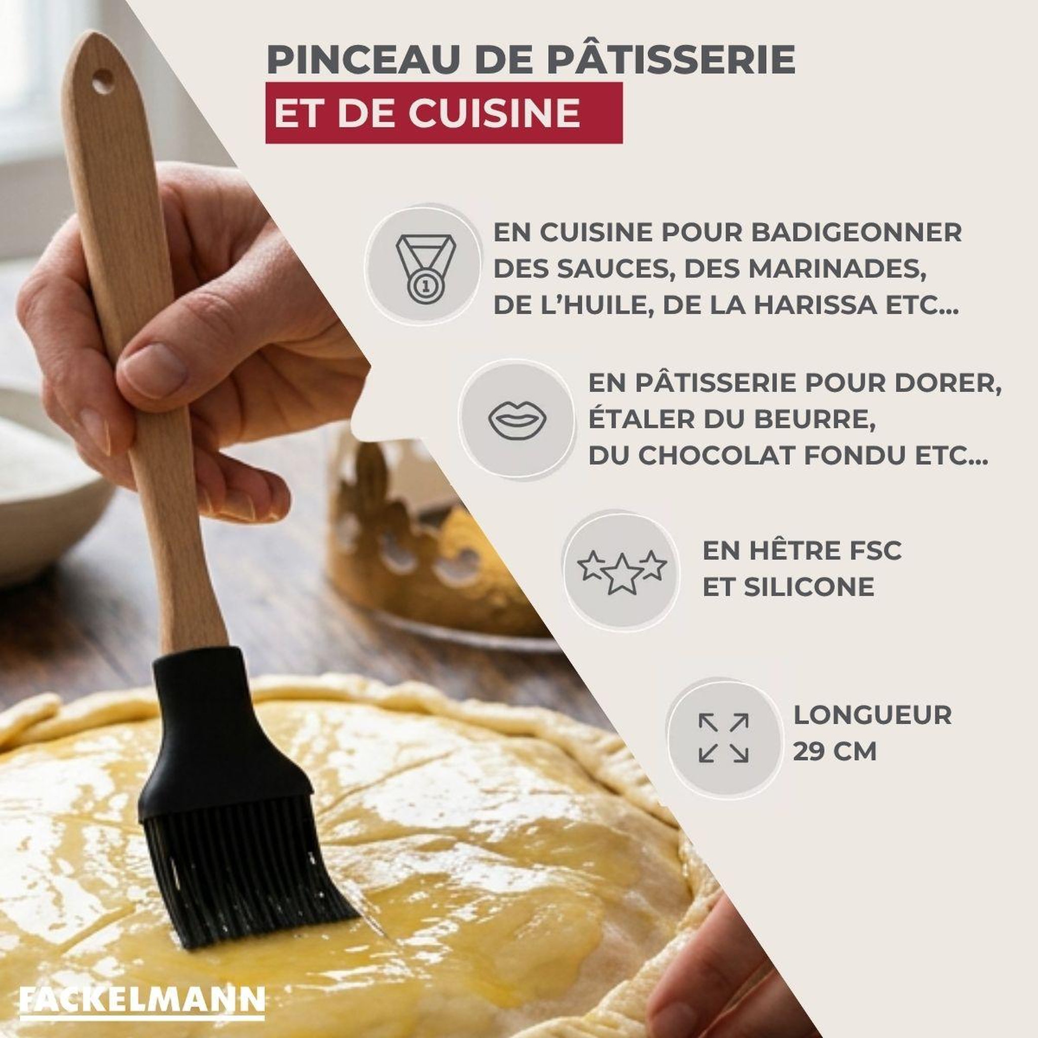 Voir la diapositive 3 : Fackelmann Pinceau de cuisine silicone 29 cm fackelmann acacia