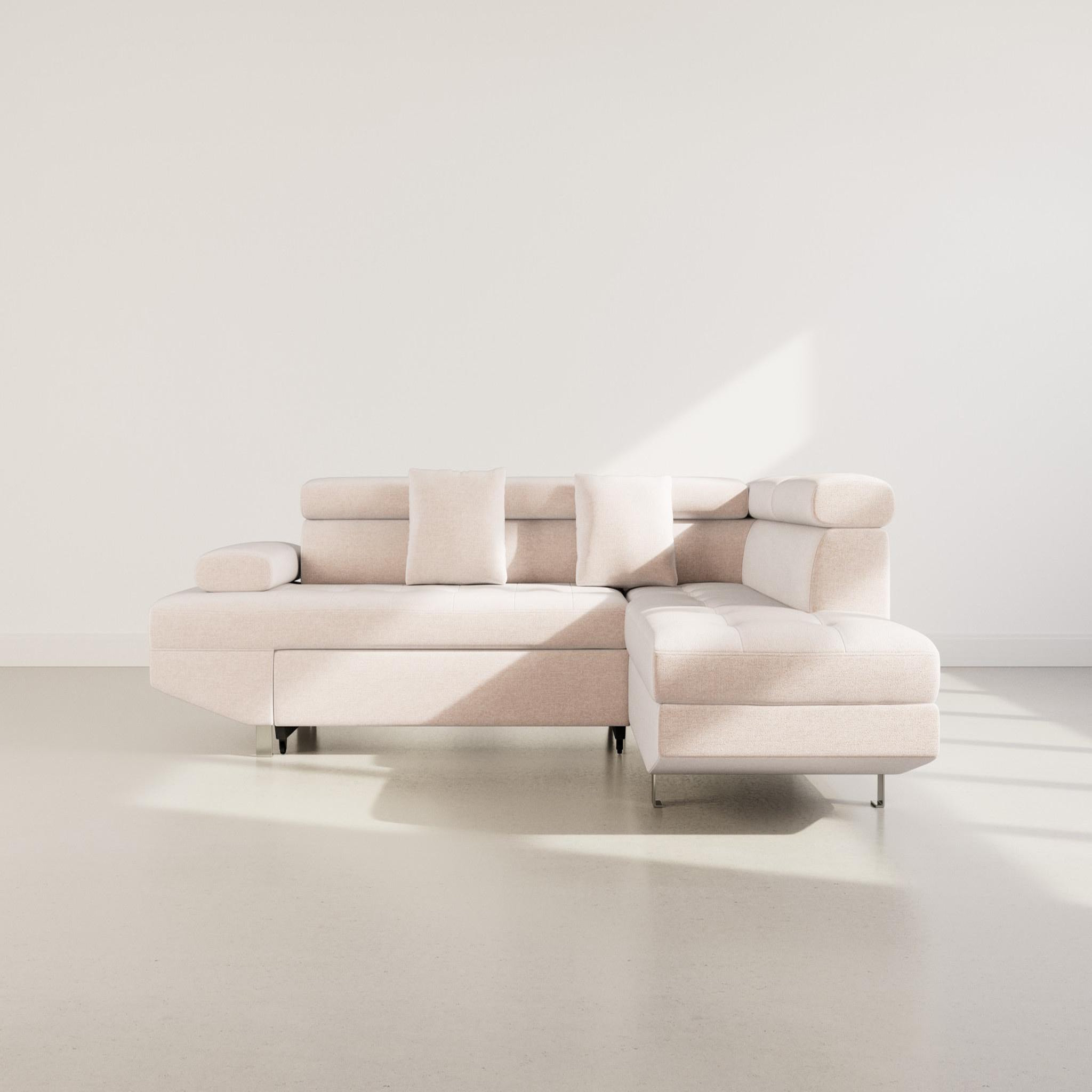 Voir la diapositive 5 : BEST MOBILIER Margaux - canapé d'angle droit 5 places convertible avec coffre et têtières réglables en velours texturé