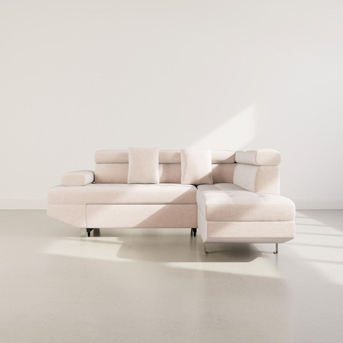 BEST MOBILIER Margaux - canapé d'angle droit 5 places convertible avec coffre et têtières réglables en velours texturé
