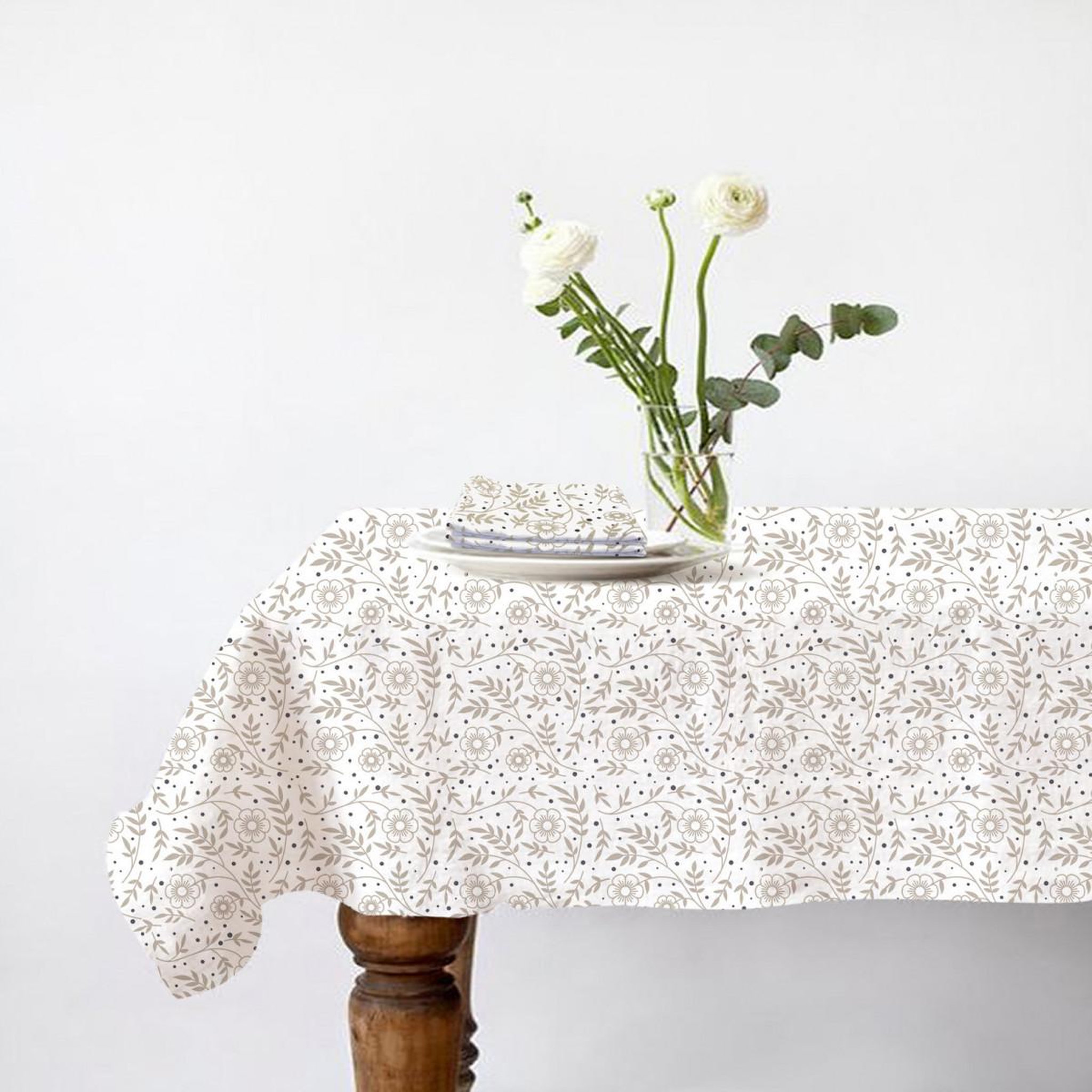 FUTURE HOME Lot nappe carrée + 2 serviettes de table déperlante floral 140x140cm verone