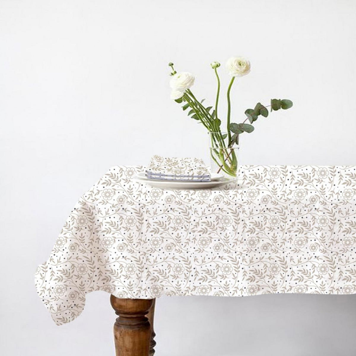 FUTURE HOME Lot nappe carrée + 2 serviettes de table déperlante floral 140x140cm VERONE