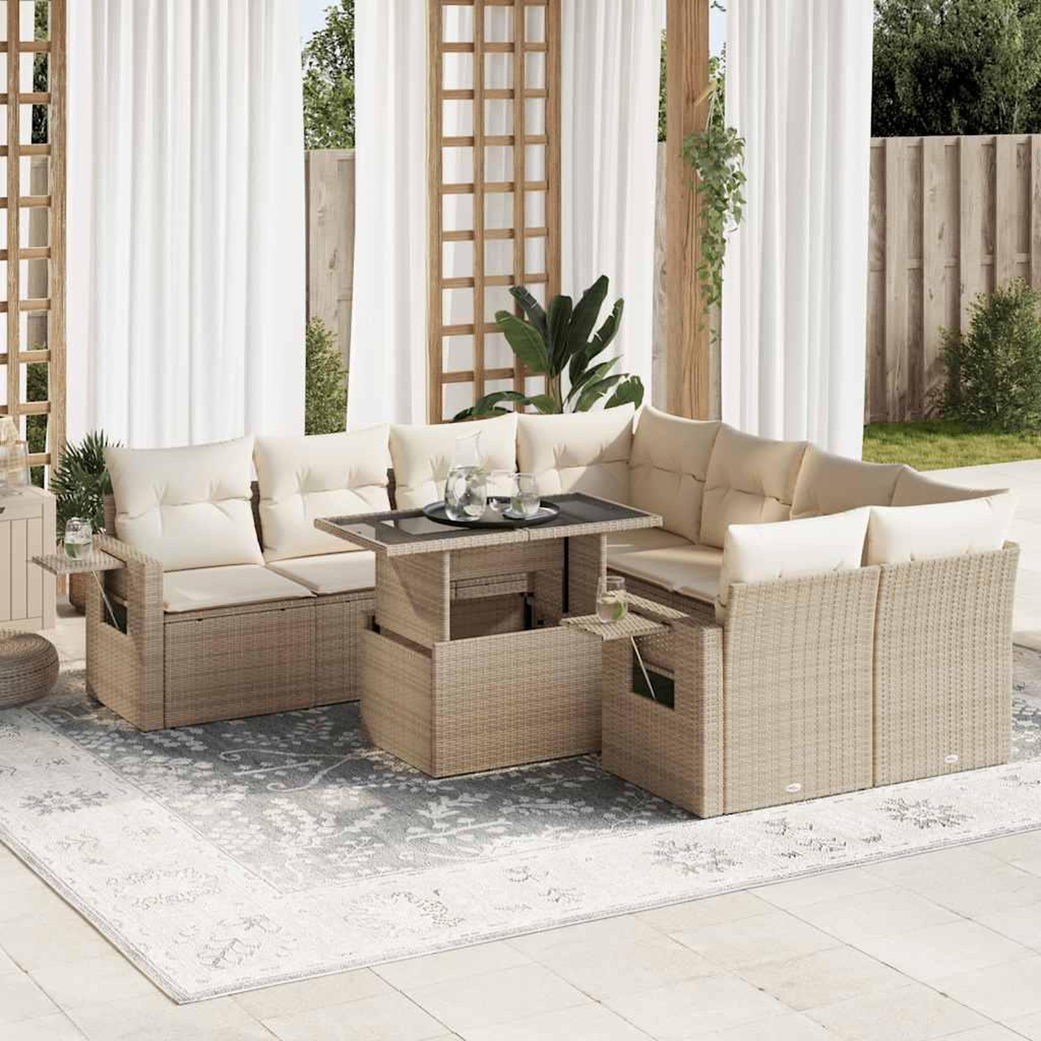 VIDAXL Salon de jardin avec coussins 9 pcs beige resine tressee