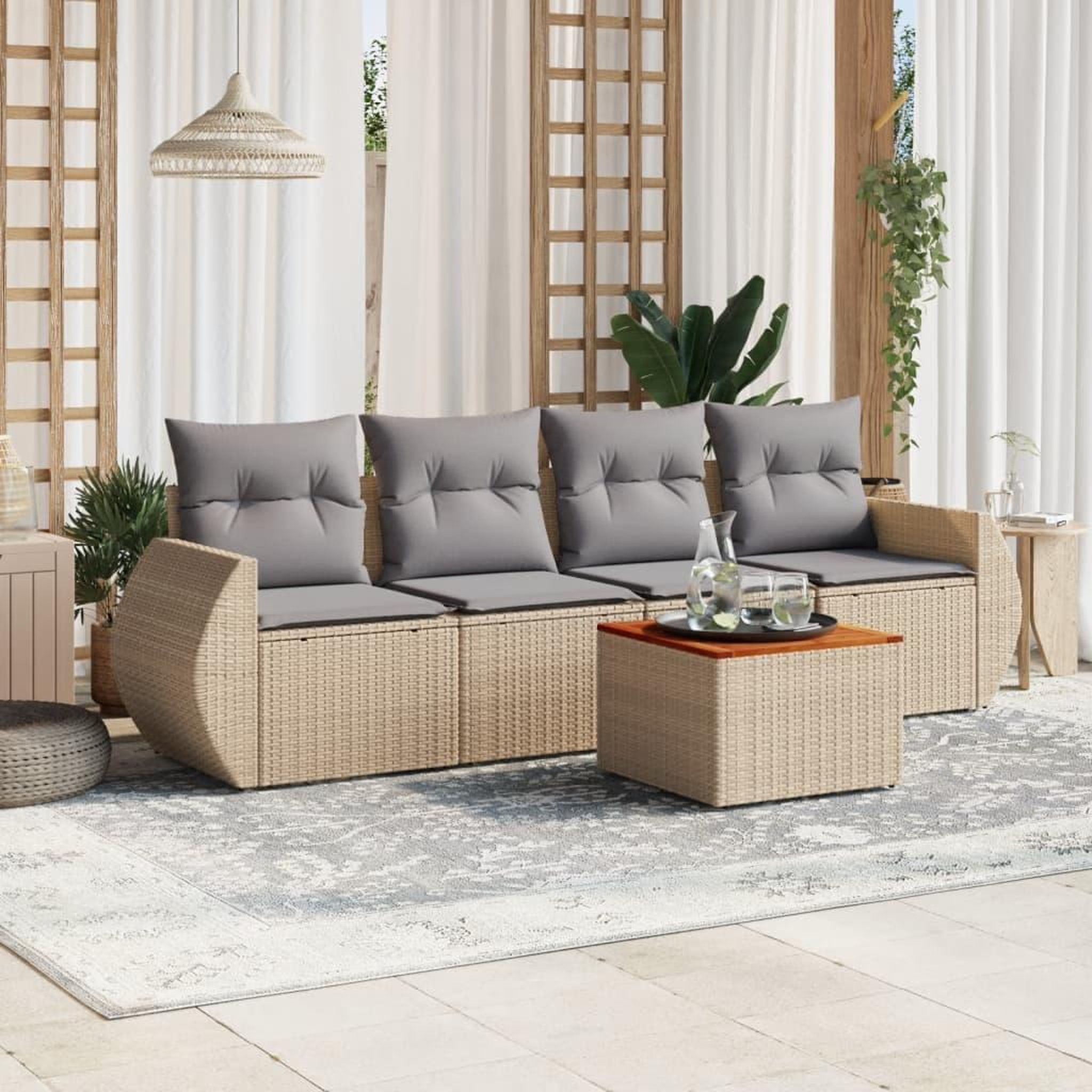VIDAXL Salon de jardin avec coussins 5 pcs beige resine tressee