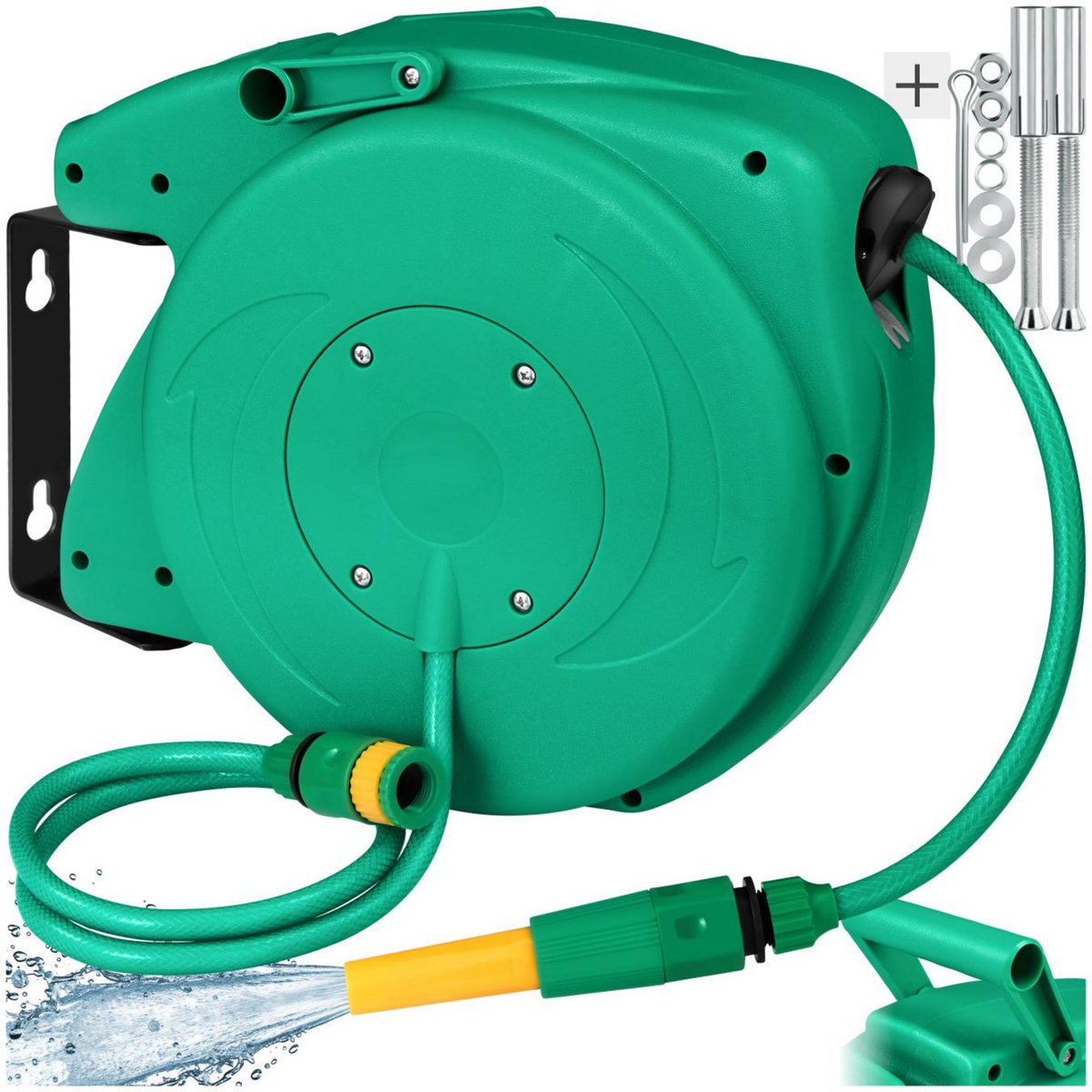 tectake Dévidoir à enroulement automatique pour tuyau d'arrosage avec raccord rapide 1/2 pouce vert