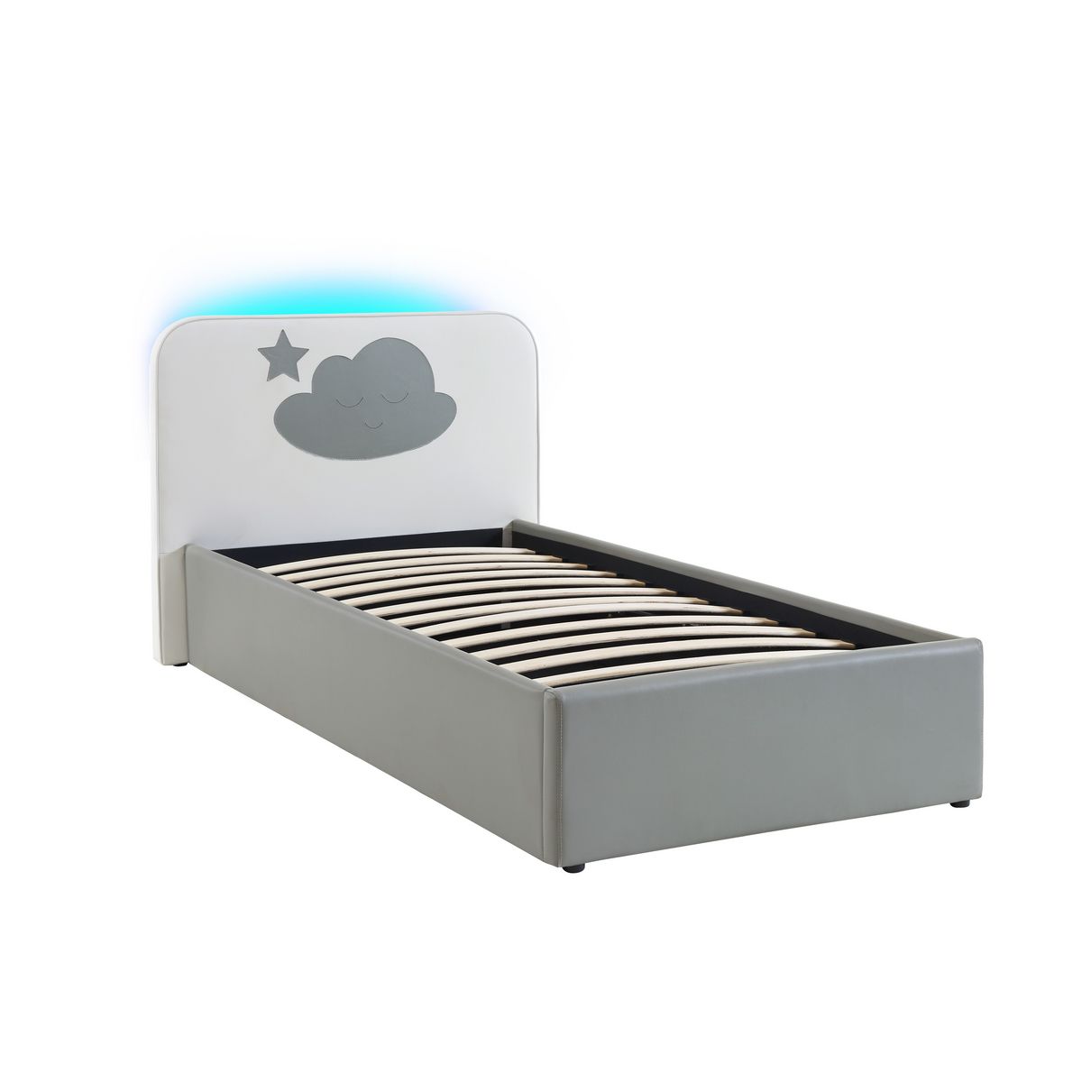 Lit coffre 90x190cm avec sommier LED et tête de lit NUAGE