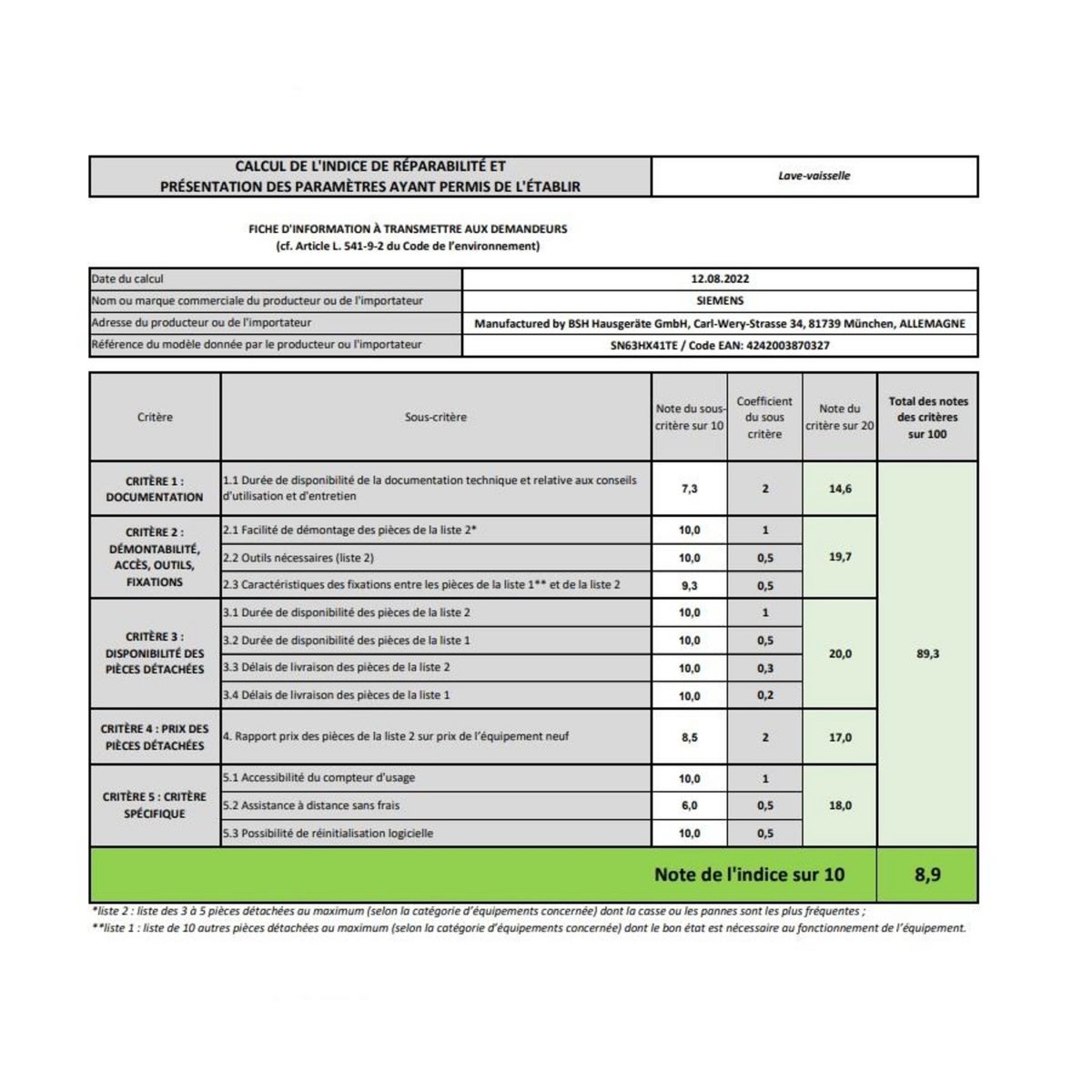 Siemens Lave-vaisselle 60cm 12 couverts 44db tout intégrable - sn63hx41te
