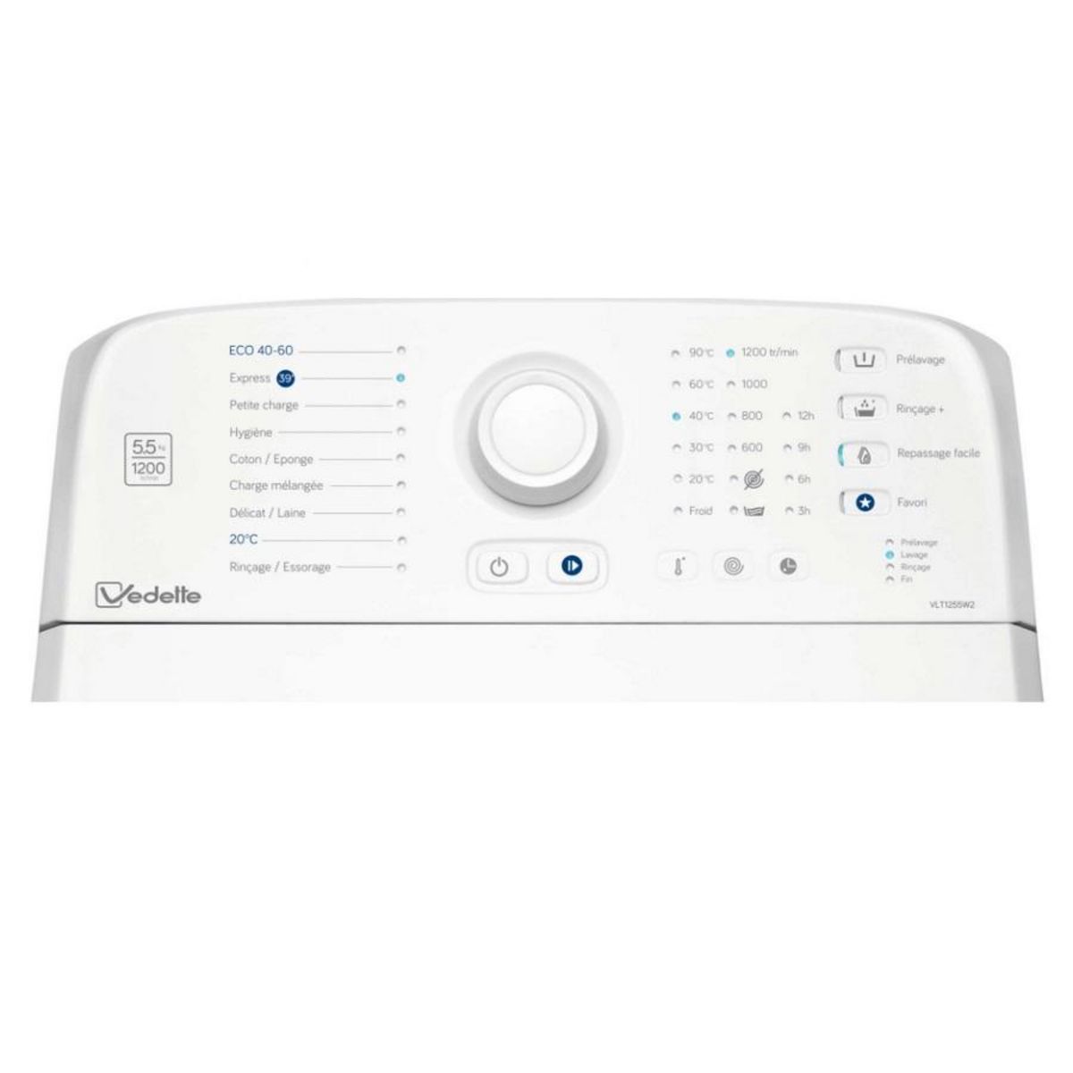 Vedette Lave-linge top 5.5kg 1200 tours/min - vlt1255w2