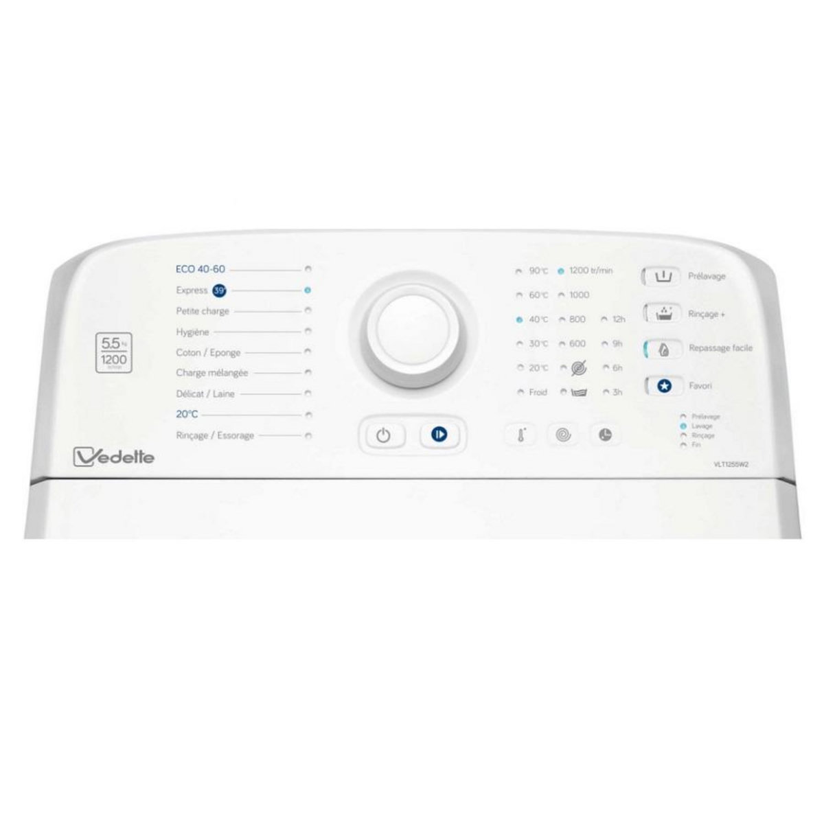 Vedette Lave-linge top 5.5kg 1200 tours/min - vlt1255w2