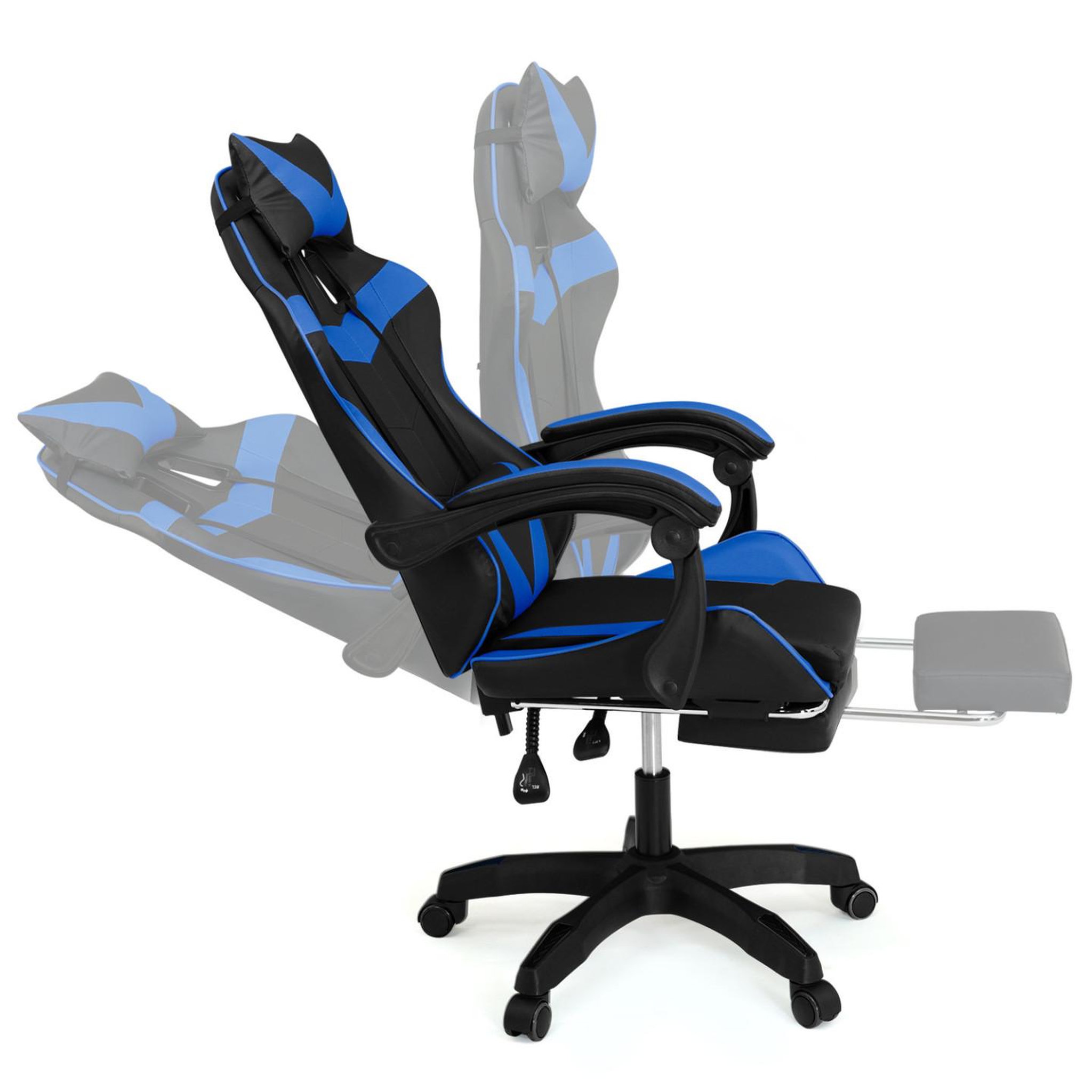 Voir la diapositive 3 : ID MARKET Fauteuil de gaming alex réglable avec repose-pied, coussin de tête et coussin lombaire noir et bleu