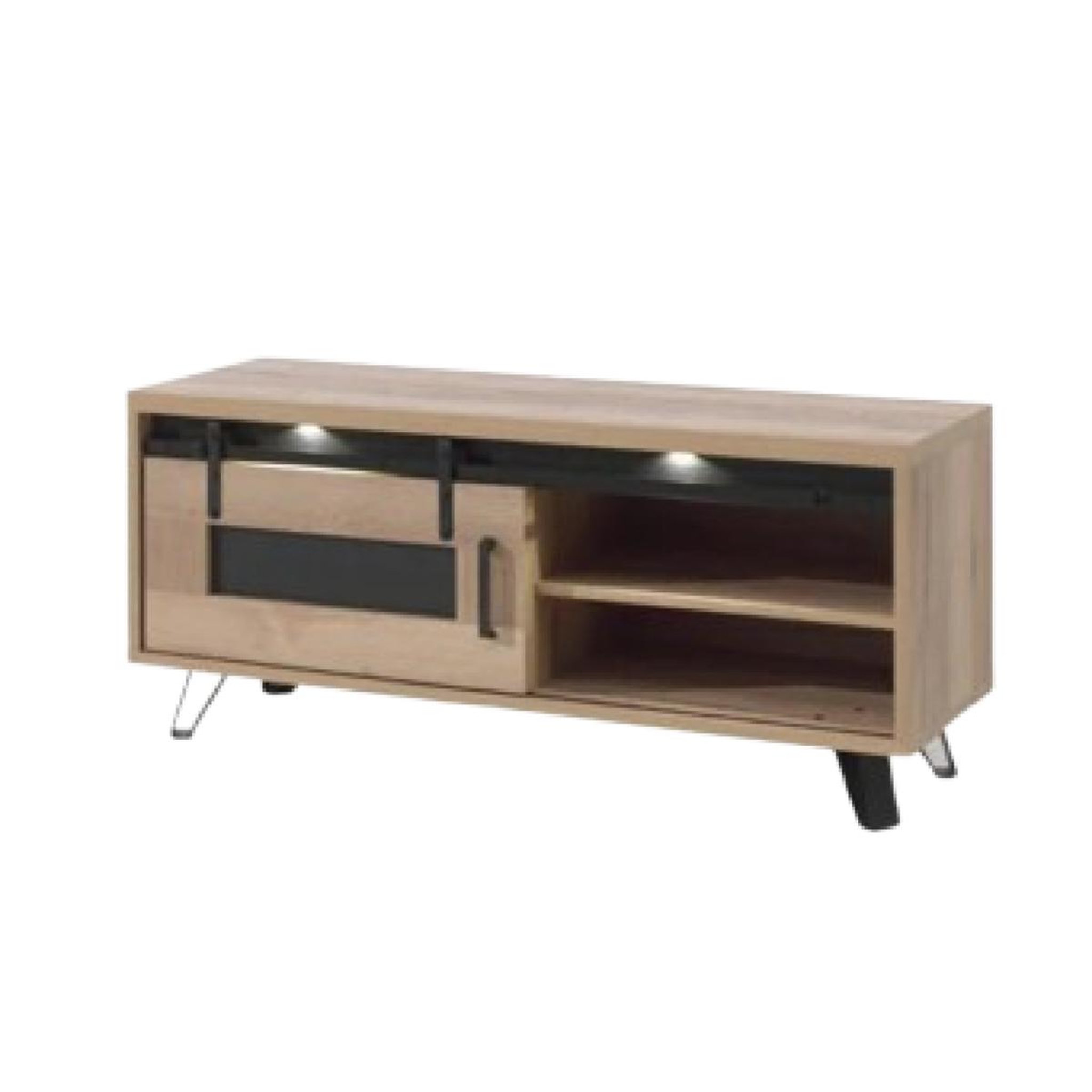 JLC KREATION Meuble tv industriel décor chêne + led 1 porte 150cm costa