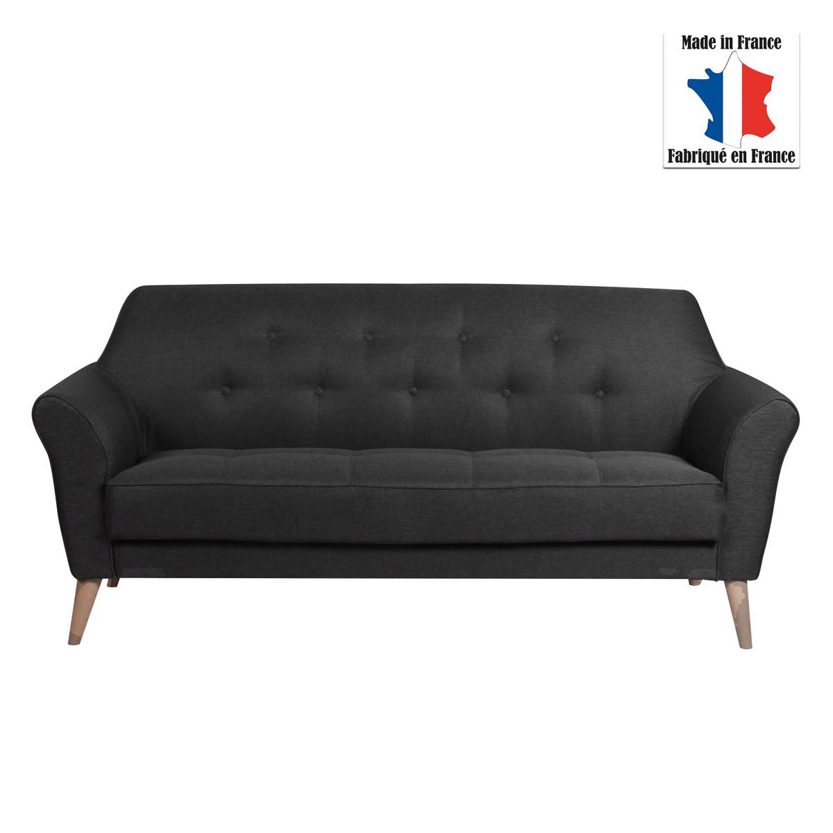 Canapé 3 places scandinave tissu chiné SANTANA, pieds hêtre