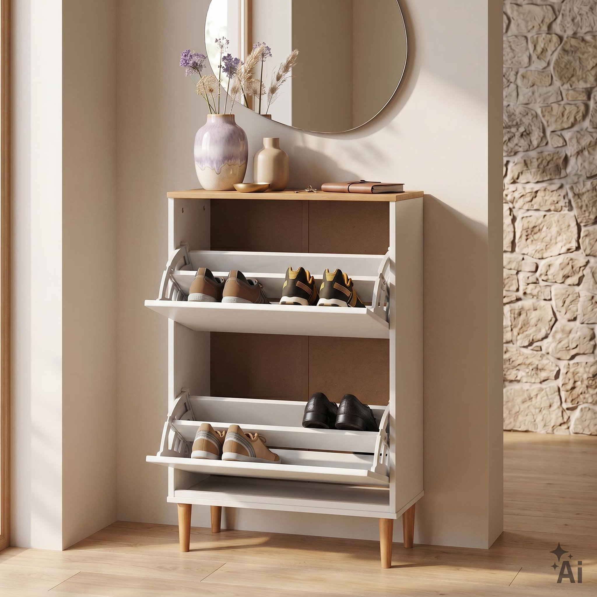 Voir la diapositive 4 : IDIMEX Meuble à chaussures entrée mikka en bois massif