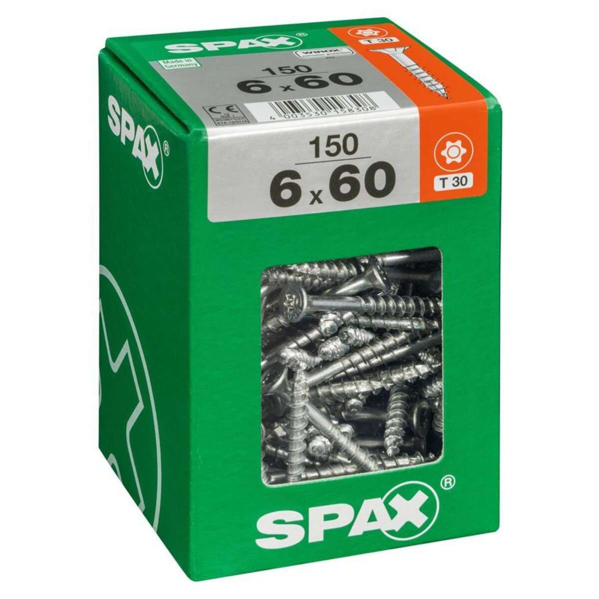 CENTRALE BRICO Lot de 150 vis acier tête fraisée torx SPAX, Diam.6 mm x L.60 mm