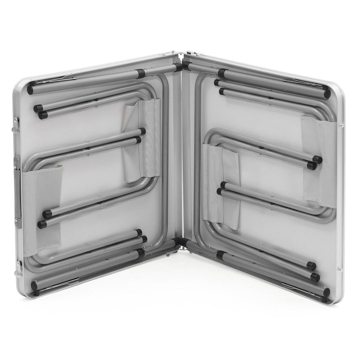 ID MARKET Table de camping pliante réglable en hauteur 120 cm et 4 tabourets blanc