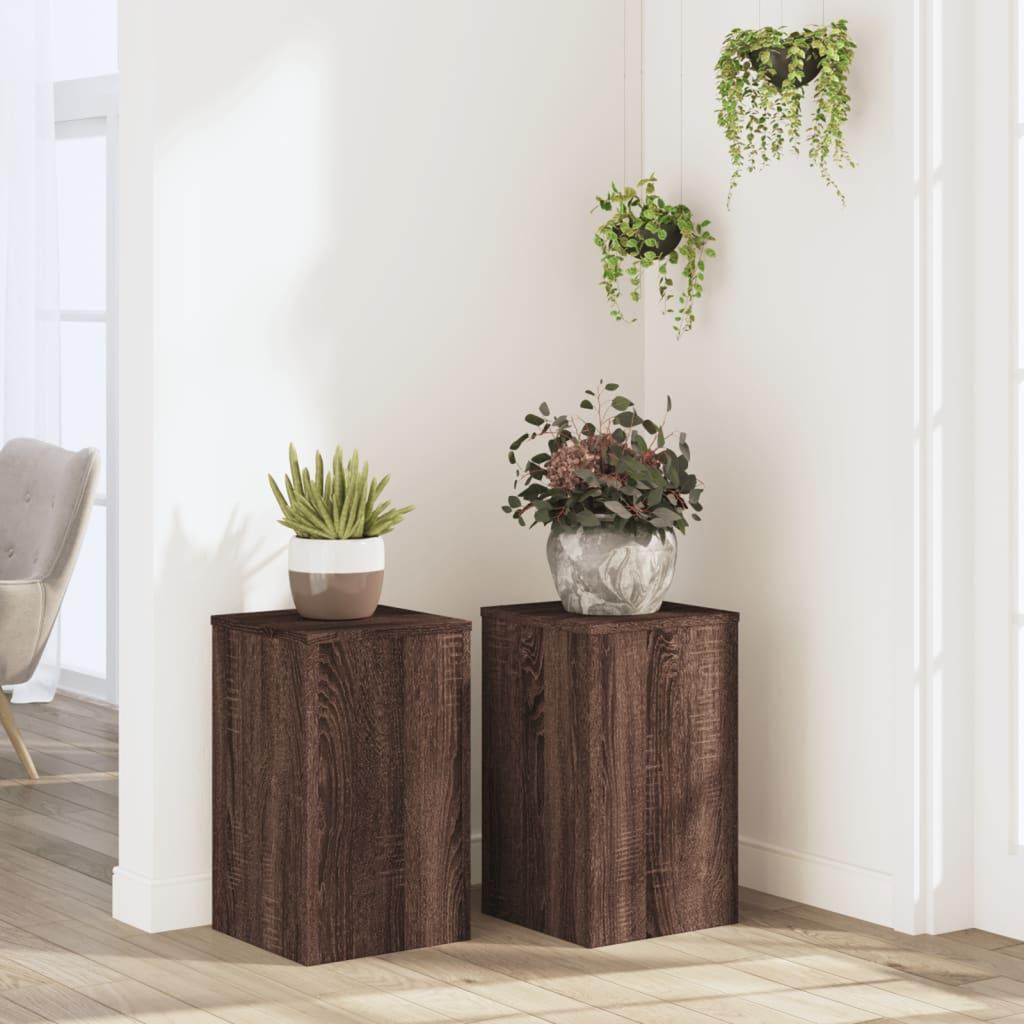 VIDAXL Supports pour plantes 2 pcs chene marron bois d'ingenierie