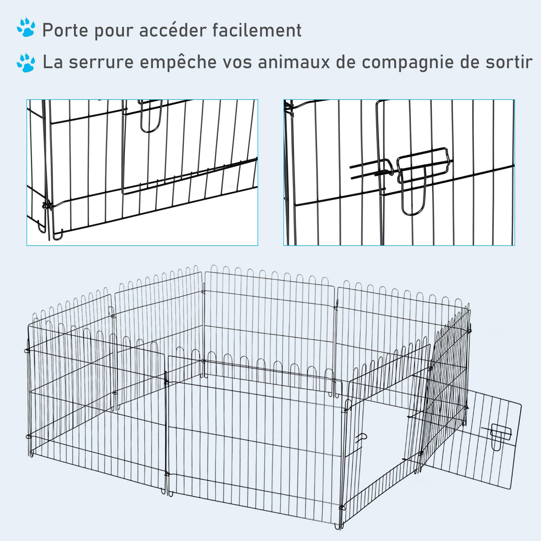 Voir la diapositive 6 : PAWHUT Pawhut parc enclos pour chiens chiots animaux domestiques diamètre 158 cm 8 panneaux 71l x 61h cm noir