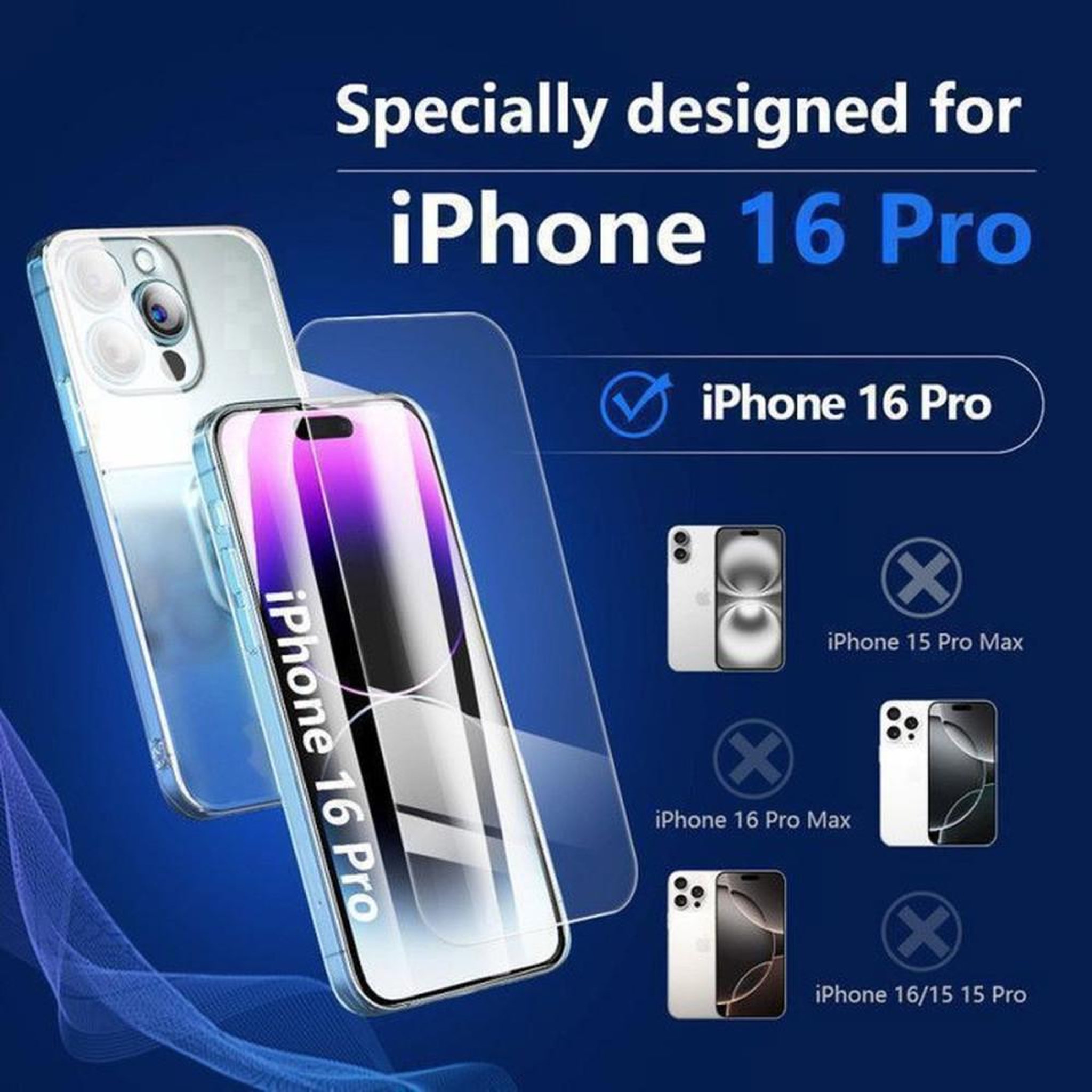 Voir la diapositive 6 : Protection Écran Verre Trempé 9H pour iPhone 16 Pro 6,3  – Lot de 2