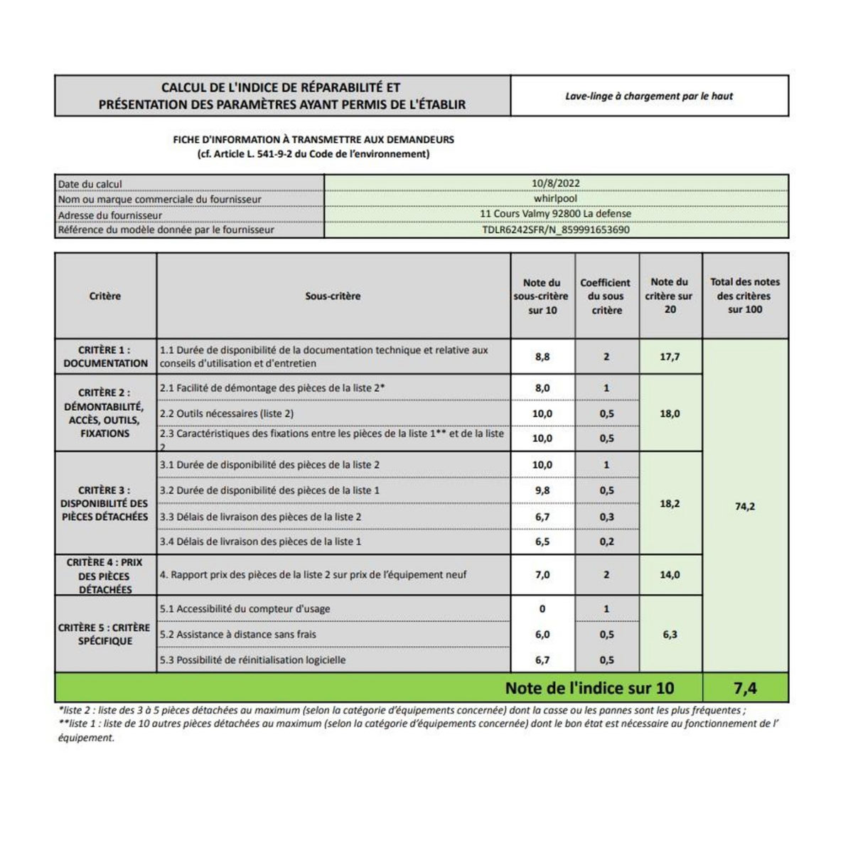 Whirlpool Lave-linge top 6kg 1200 tours/min - TDLR6242SFR/N