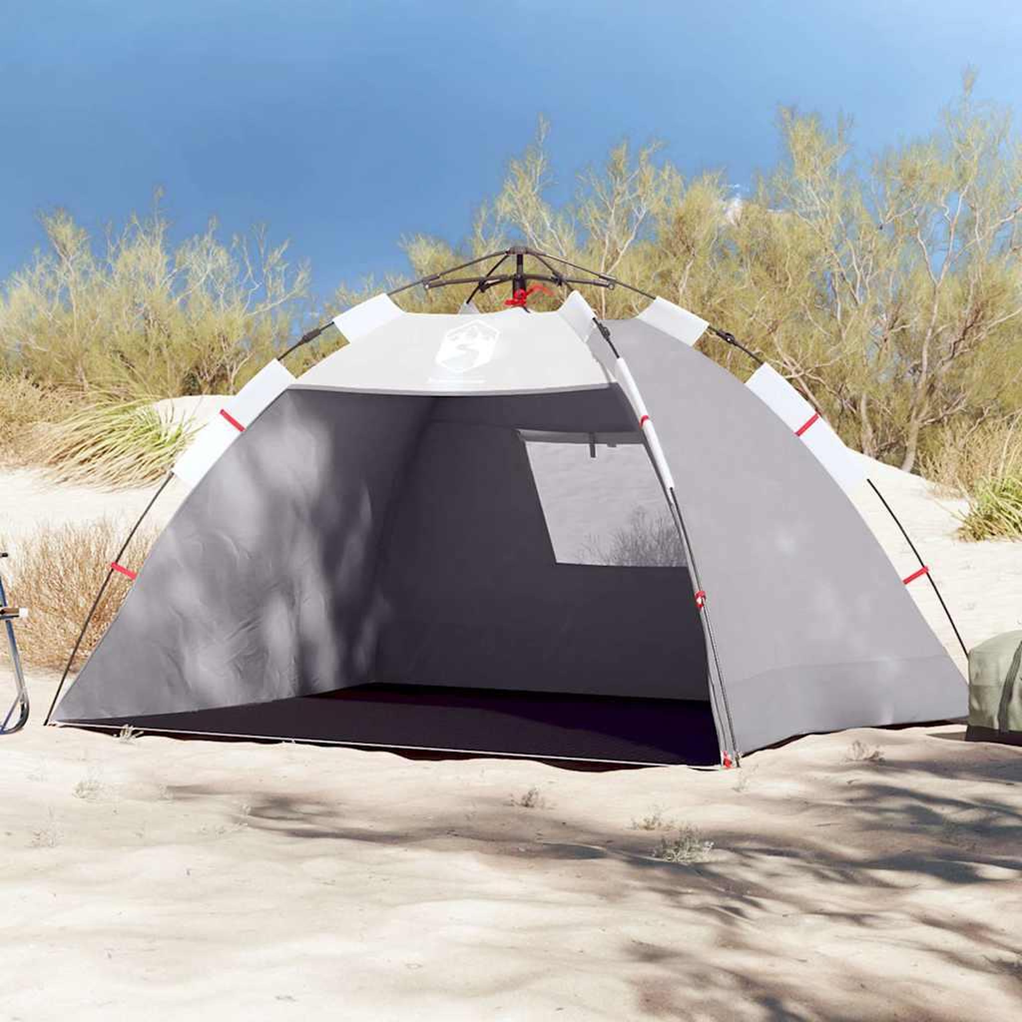 VIDAXL Tente de plage 2 personnes gris liberation rapide impermeable