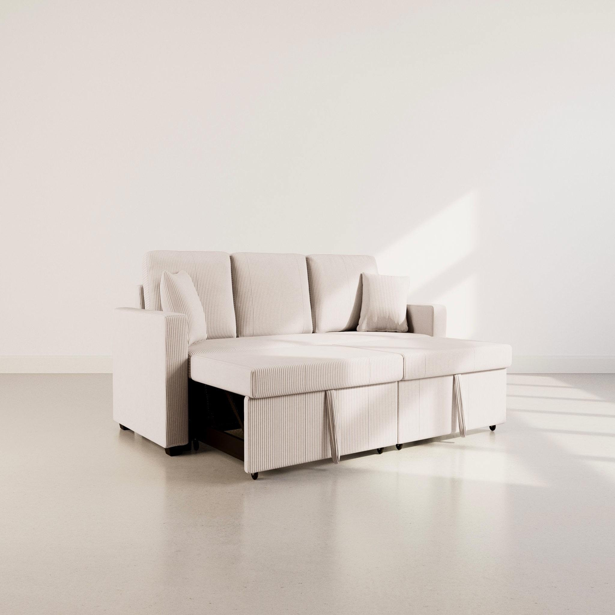 Voir la diapositive 3 : BEST MOBILIER Cyrus - canapé droit 3 places convertible en velours côtelé