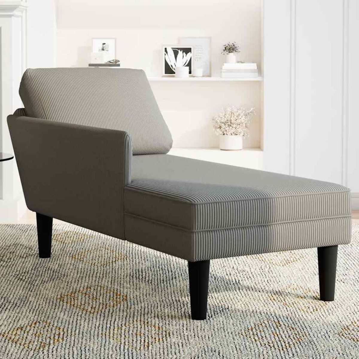 VIDAXL Chaise longue avec coussin gris clair tissu en velours cotele