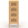 Voir la diapositive 3 : ID MARKET Meuble d'appoint 4 tiroirs EDHEN 30 cm chiffonnier bois et cannage pour entrée salle de bain