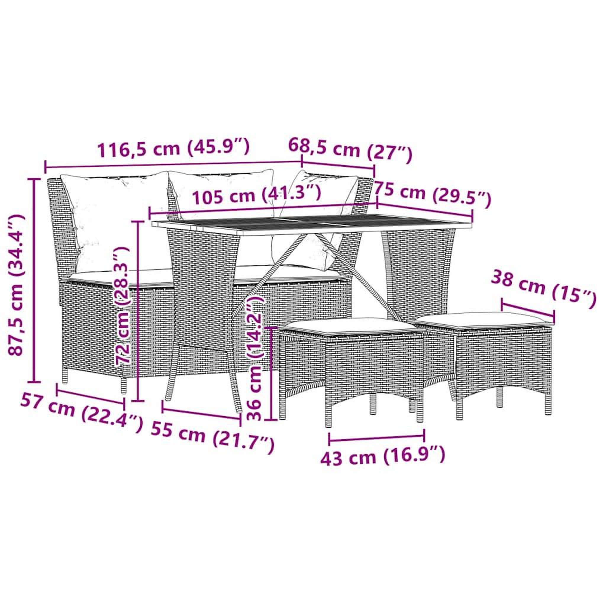 Voir la diapositive 6 : VIDAXL Ensemble a manger de jardin 4 pcs avec coussins noir