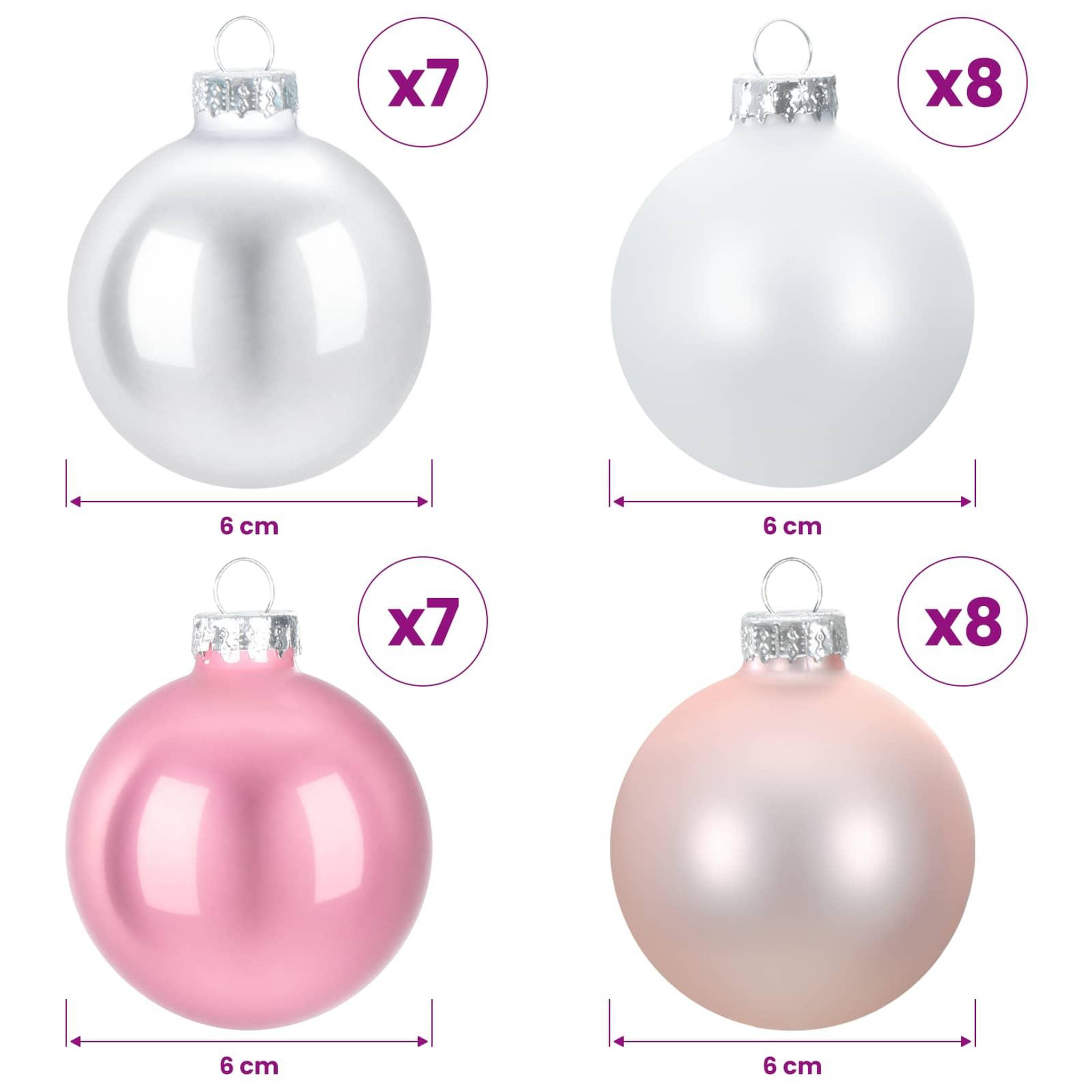 Voir la diapositive 3 : VIDAXL Ensemble de boules de Noël 30 pc Rose et blanc 6 cm Polystyrene