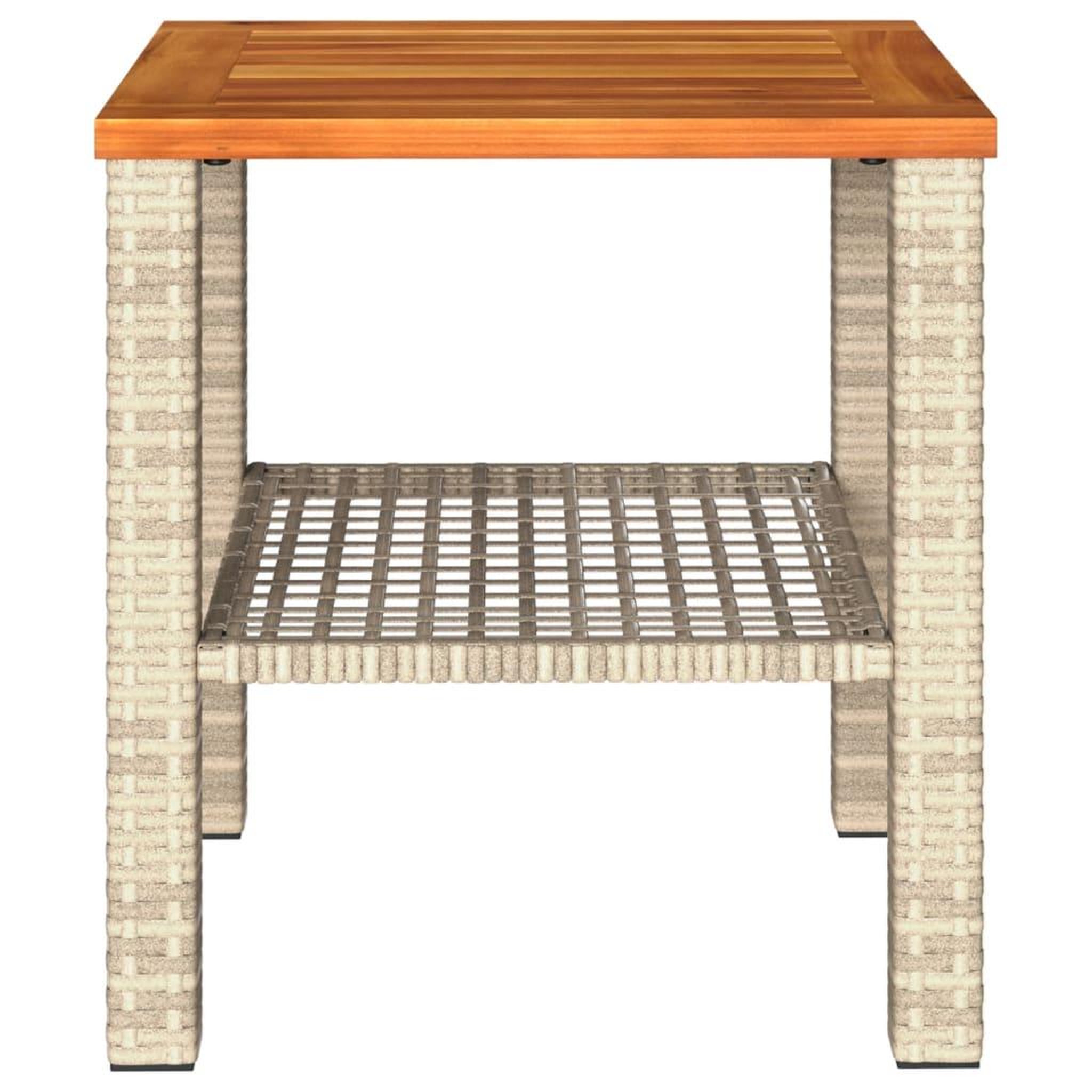 Voir la diapositive 5 : VIDAXL Table de jardin beige 40x40x42 cm resine tressee et bois acacia
